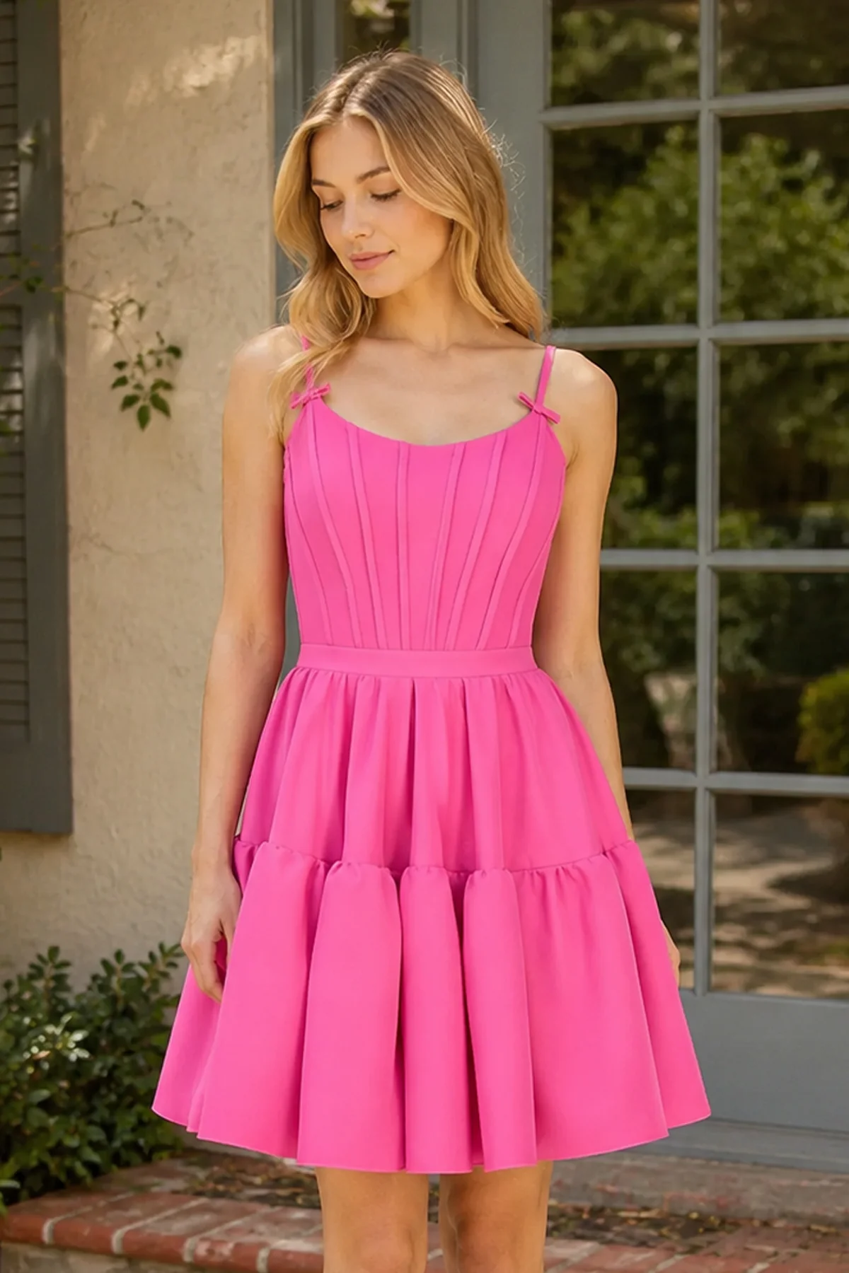 A-line Ruffled Lace-Up Homecoming Dress