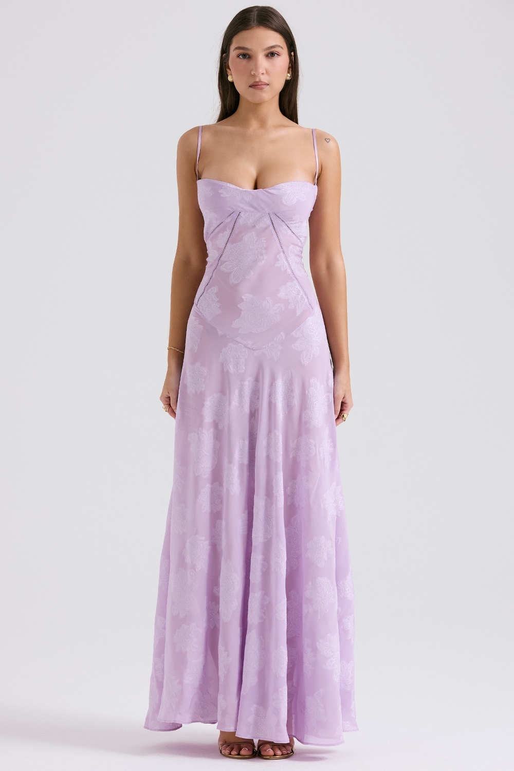 orchid floral lace back maxi dress