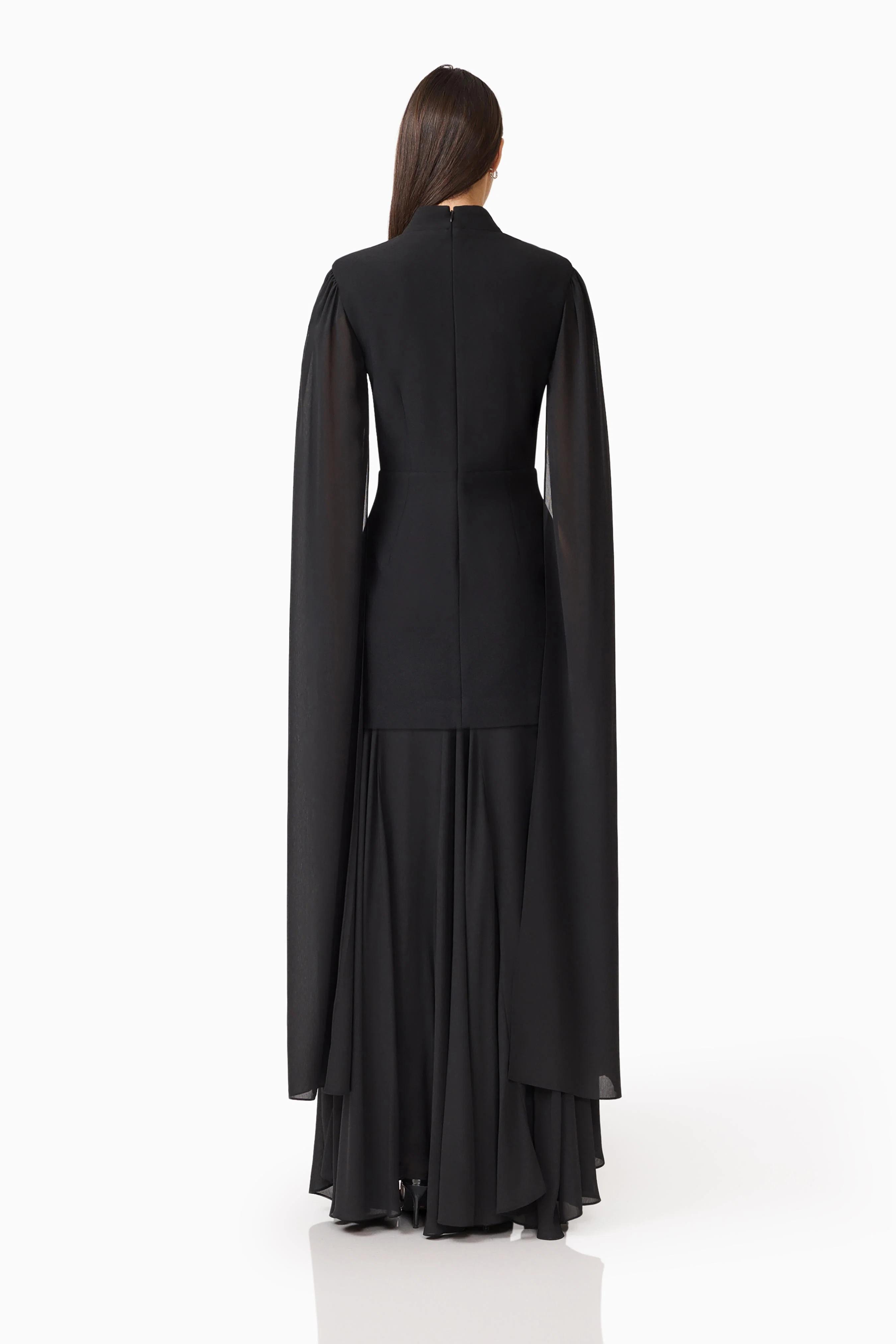 Odelia Cape Sleeve Gown in Black