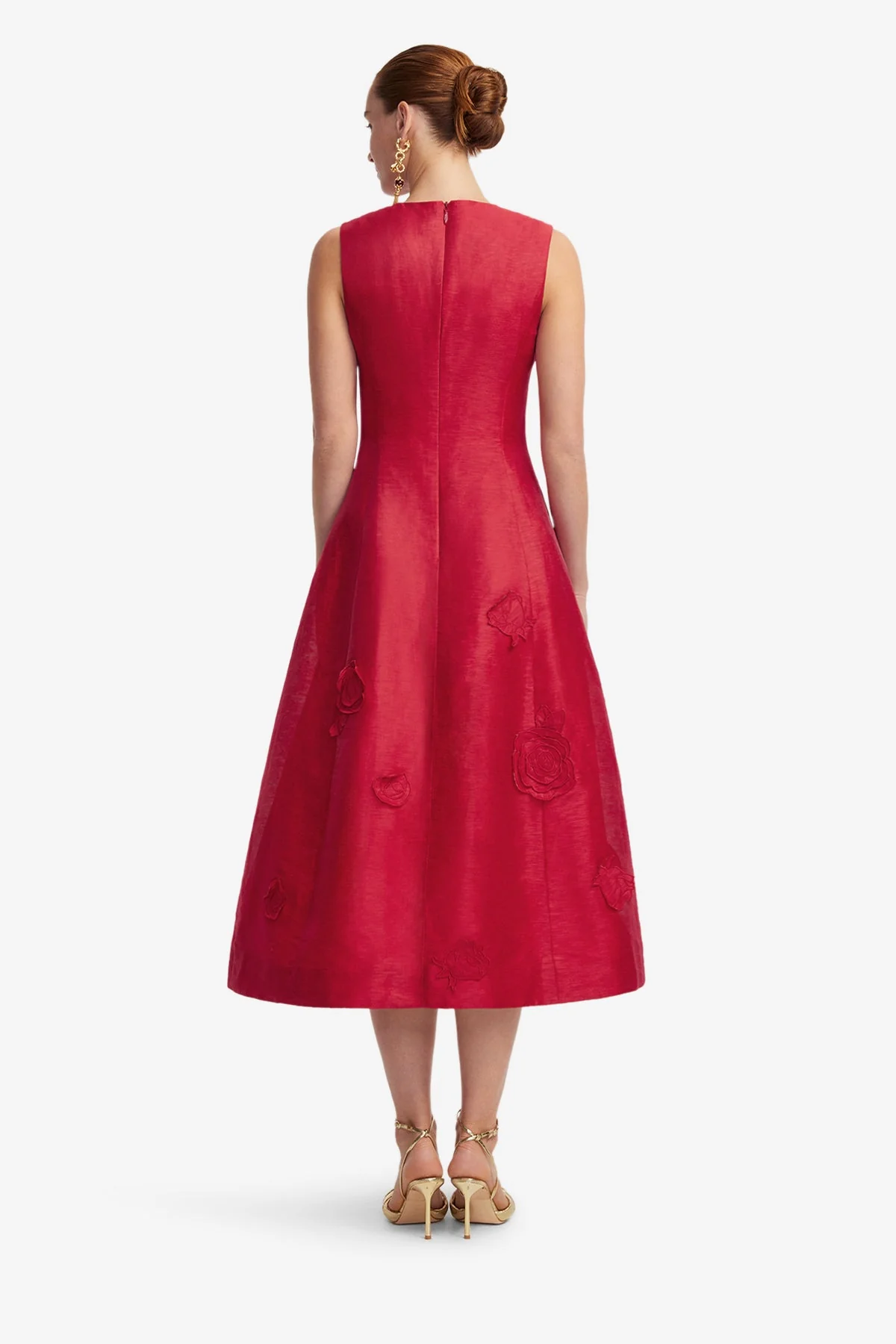 Cleo Appliqué Sleeveless Midi Dress - Scarlet