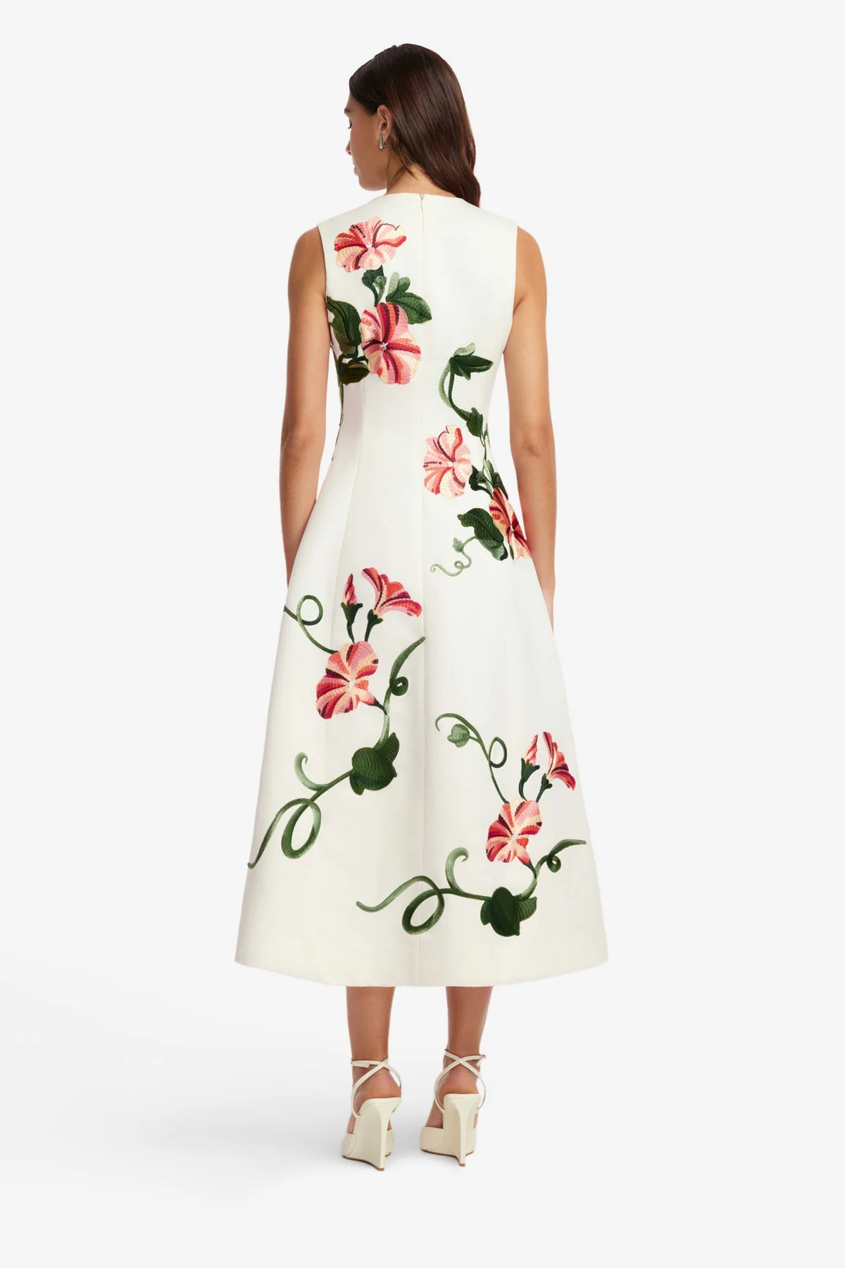 Cleo Appliqué Sleeveless Midi Dress - Vine Print in Snow