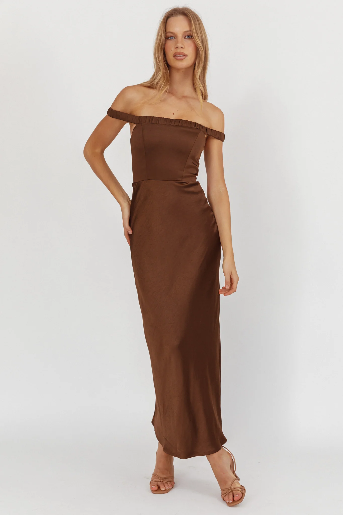 Cari Off-Shoulder Strap Maxi Dress Chocolate