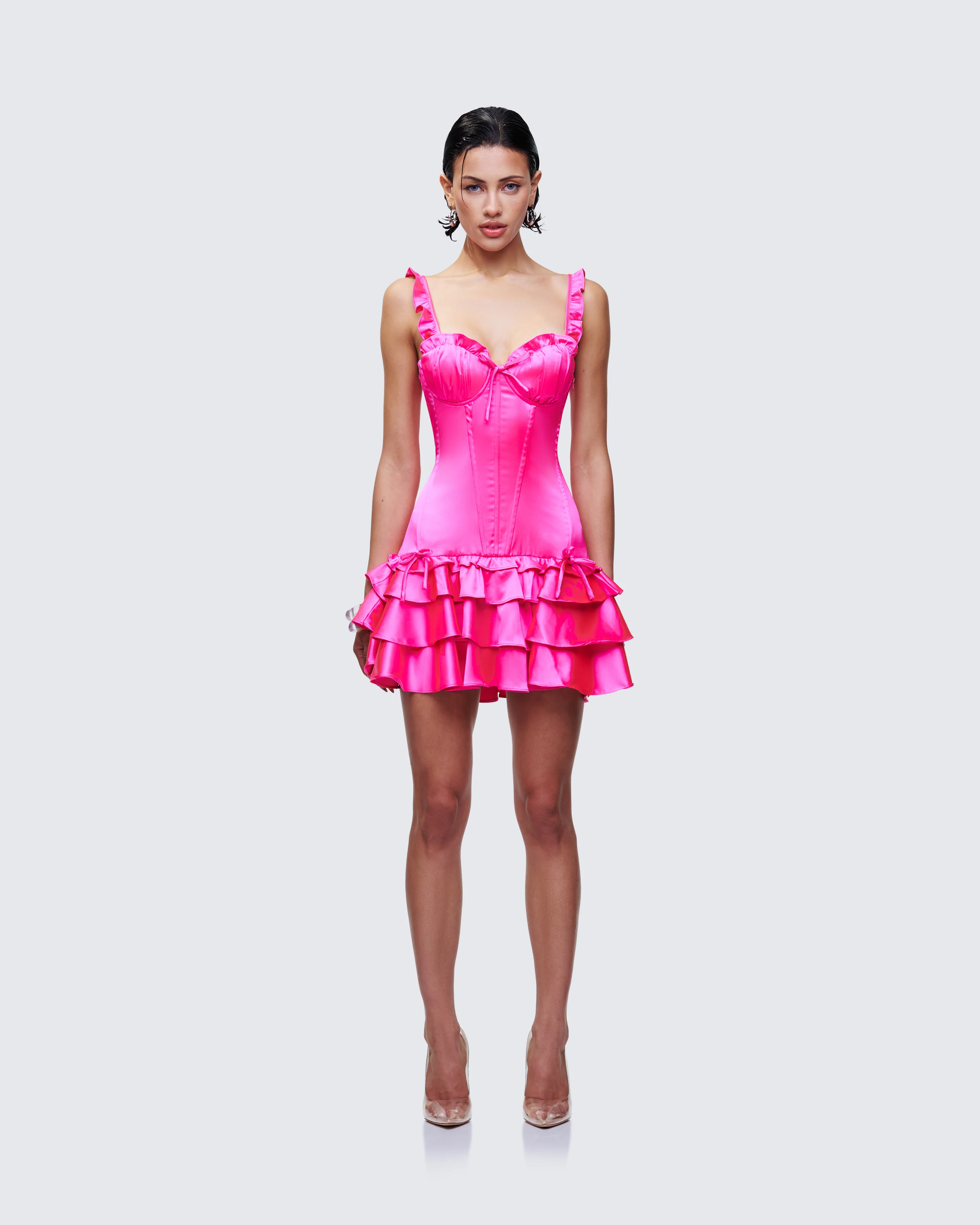 Odelle Pink Satin Ruffle Dress