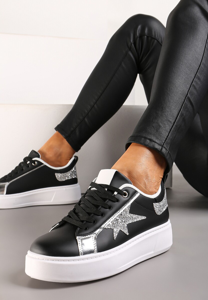 Białe Sneakersy Ozdobione Brokatem na Niskiej Platformie Leonare
