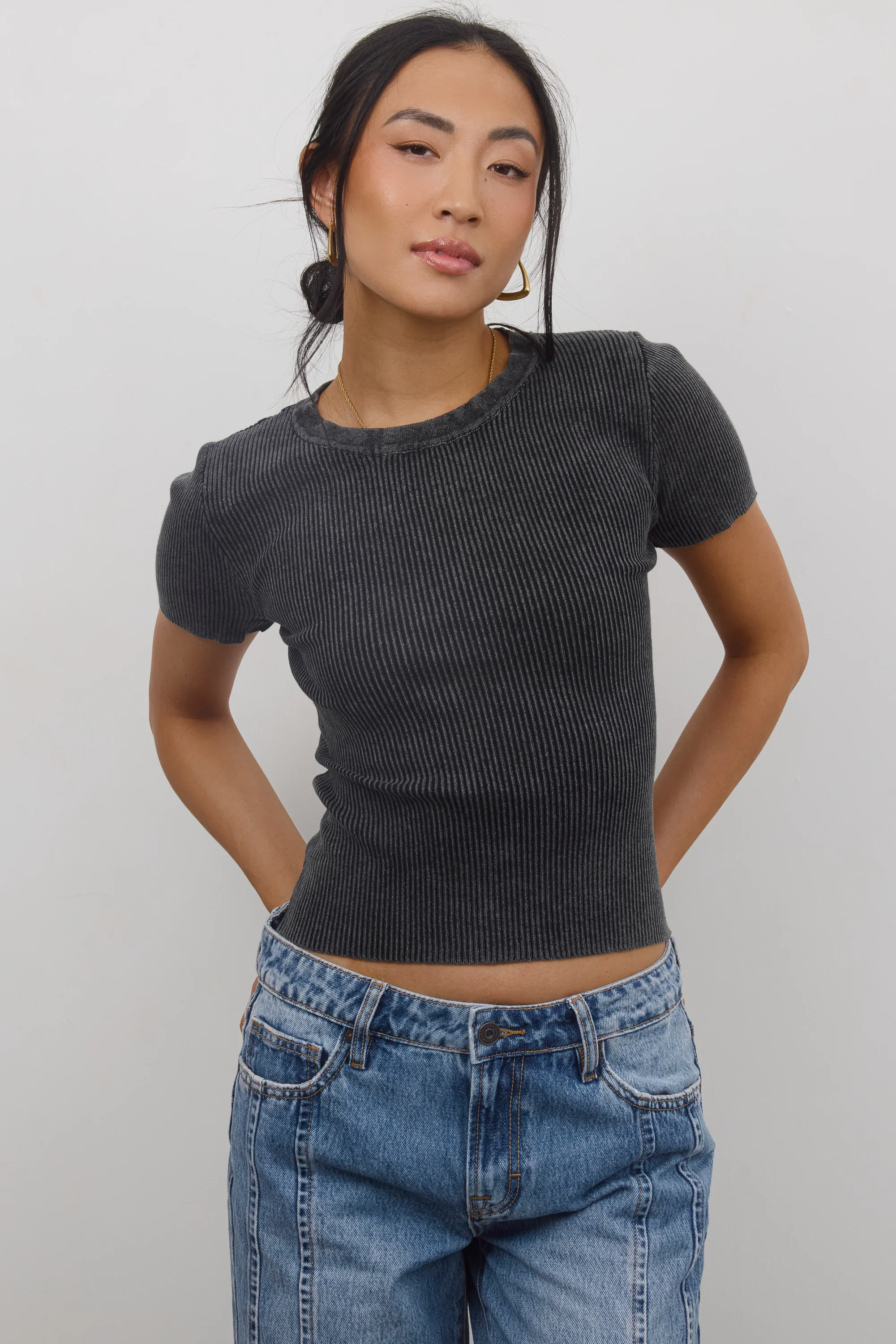 Rome Ribbed Top in Charcoal