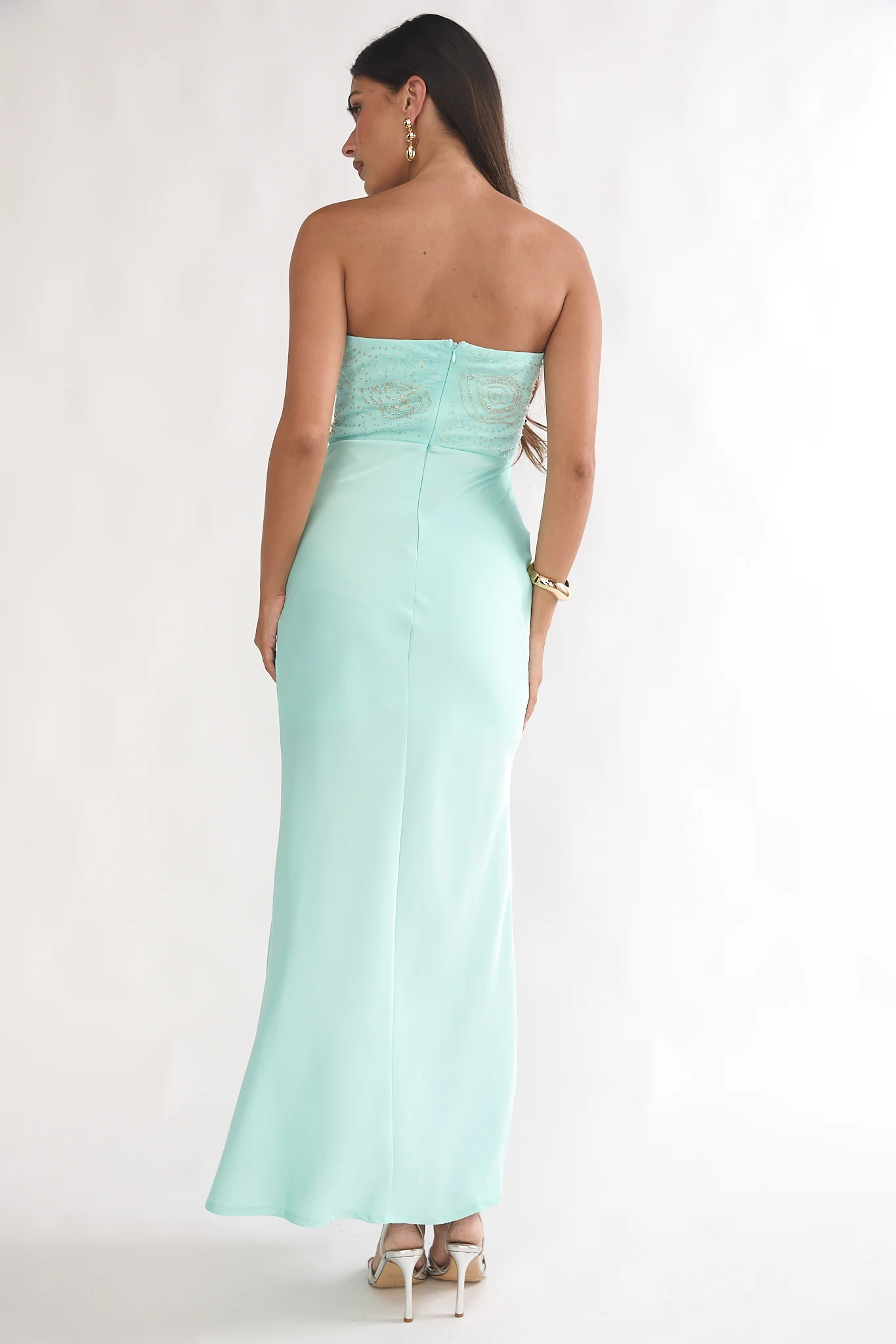 At Dusk Beaded Bust Strapless Maxi Dress Blue - luluinthesky