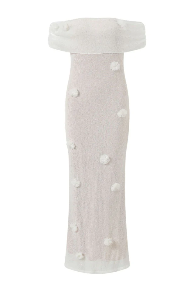 Brooke Off Shoulder Flower Knit Dress