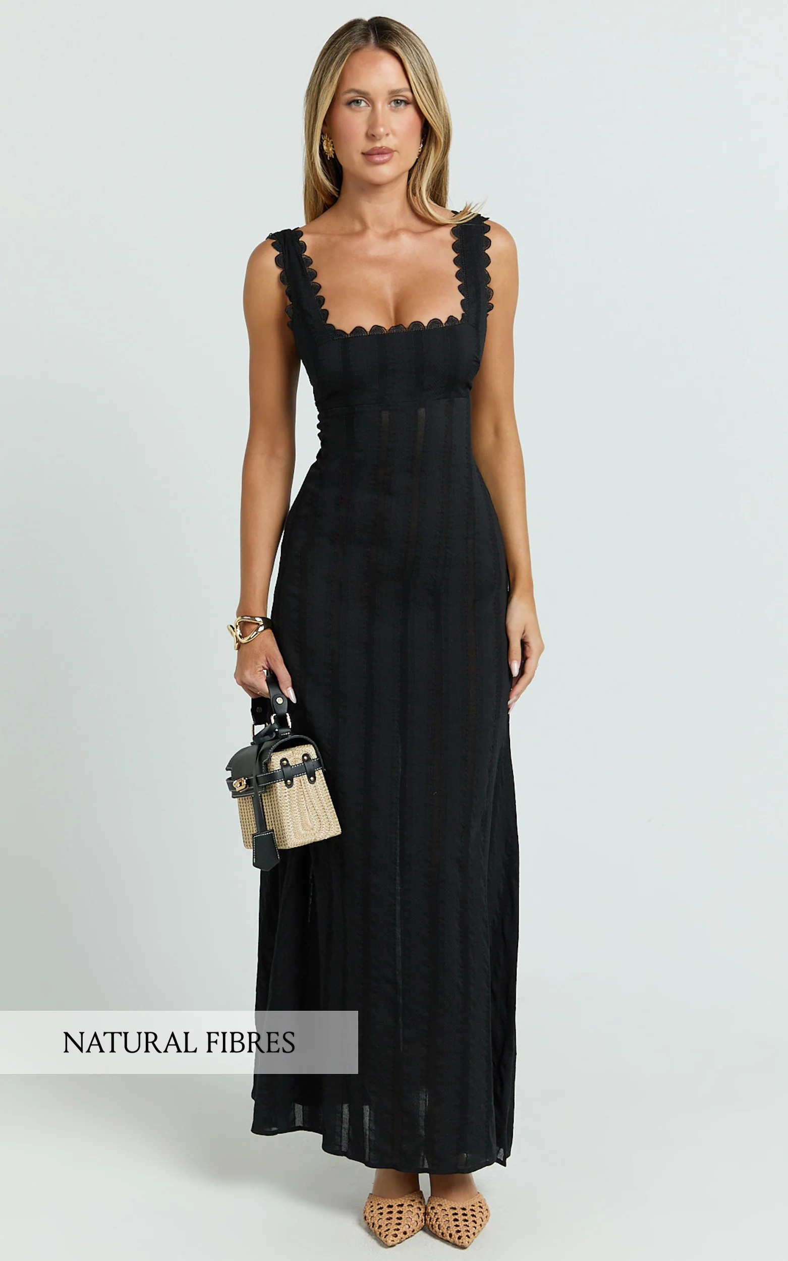 Roxanne Midi Dress - Square Neck Fit And Flare Dress in Black