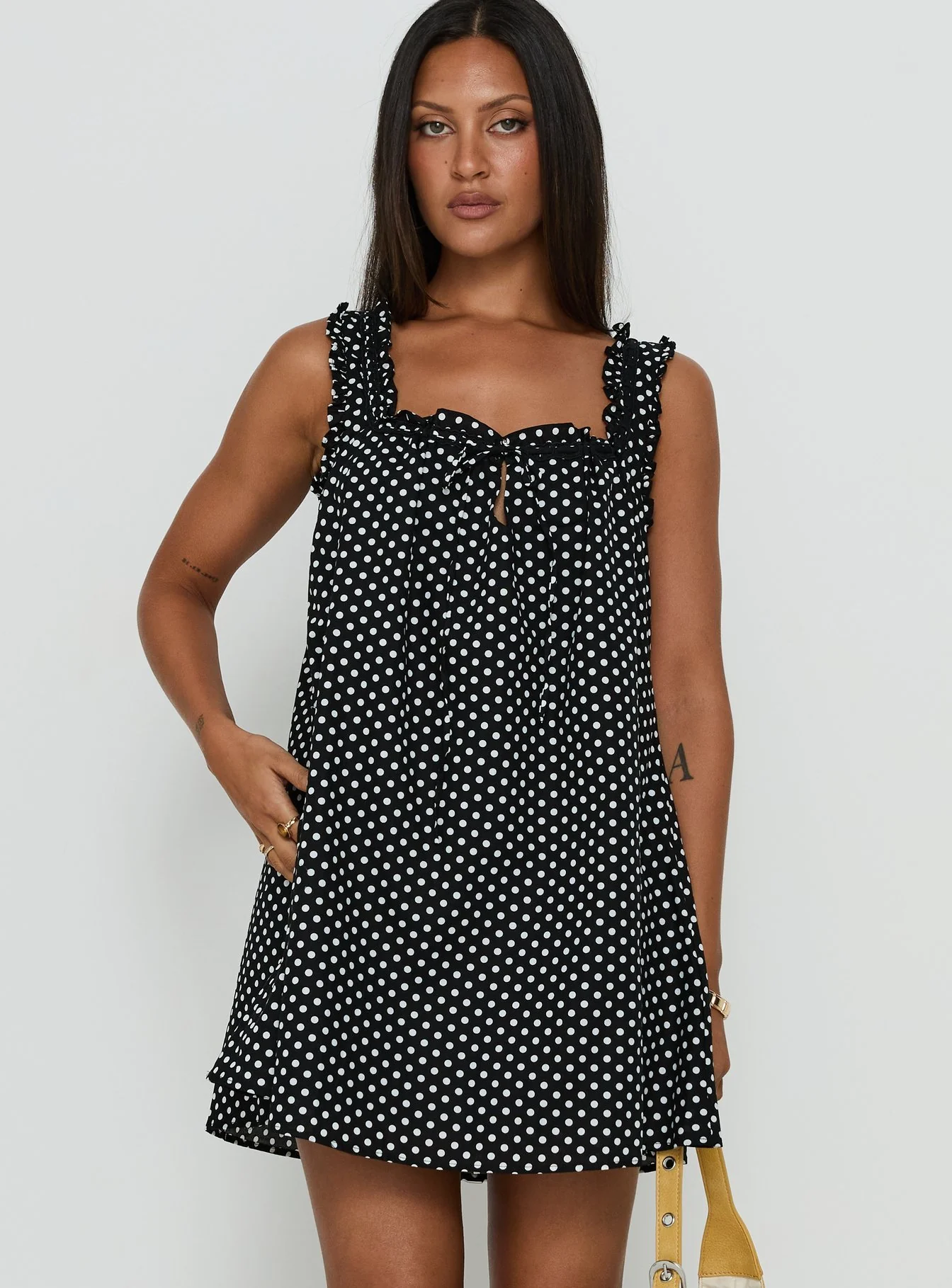 Swing Mini Dress Black Polka Dot
