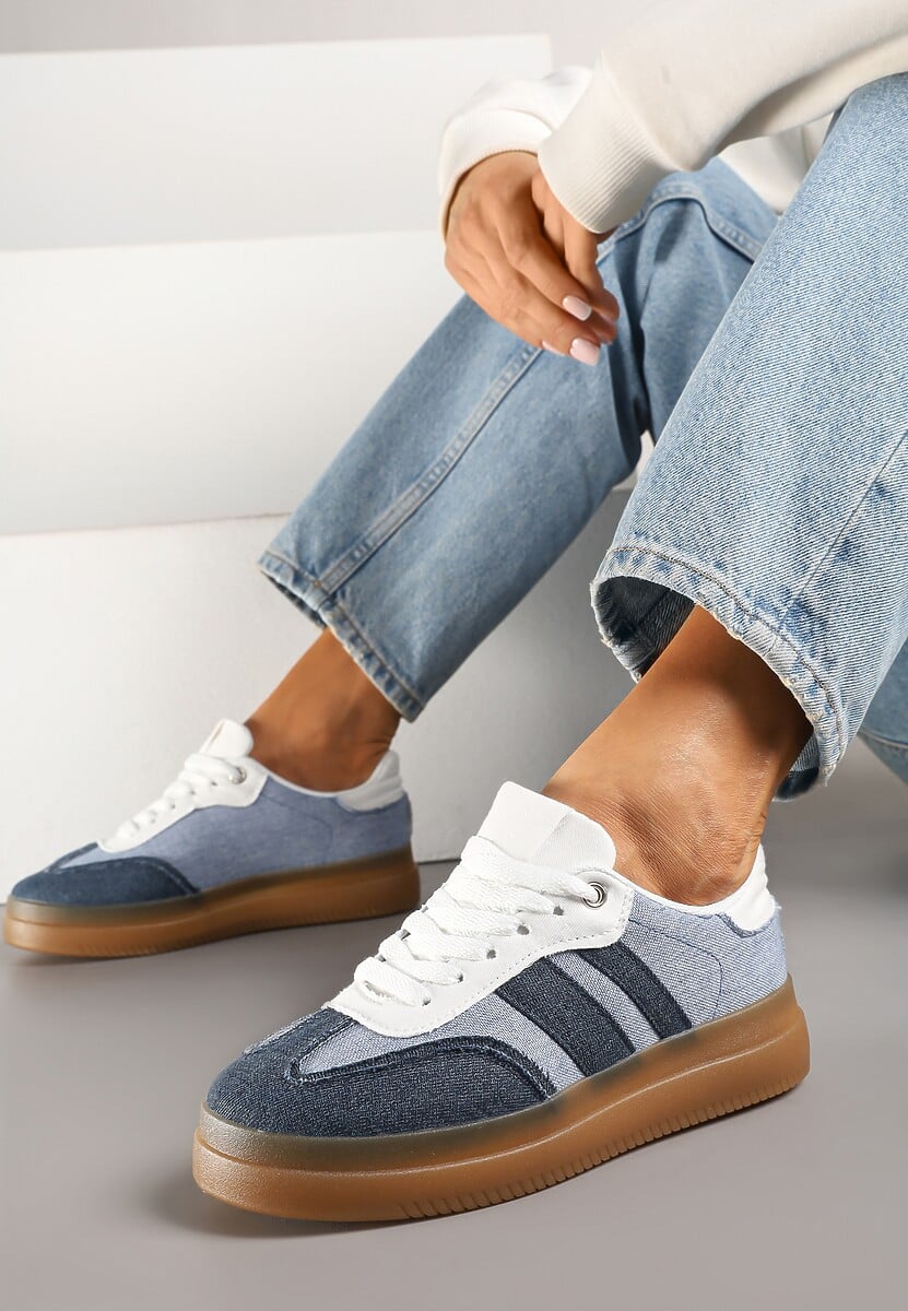 Beżowe Sneakersy Tenisówki Ozdobione Paskami Falaviela