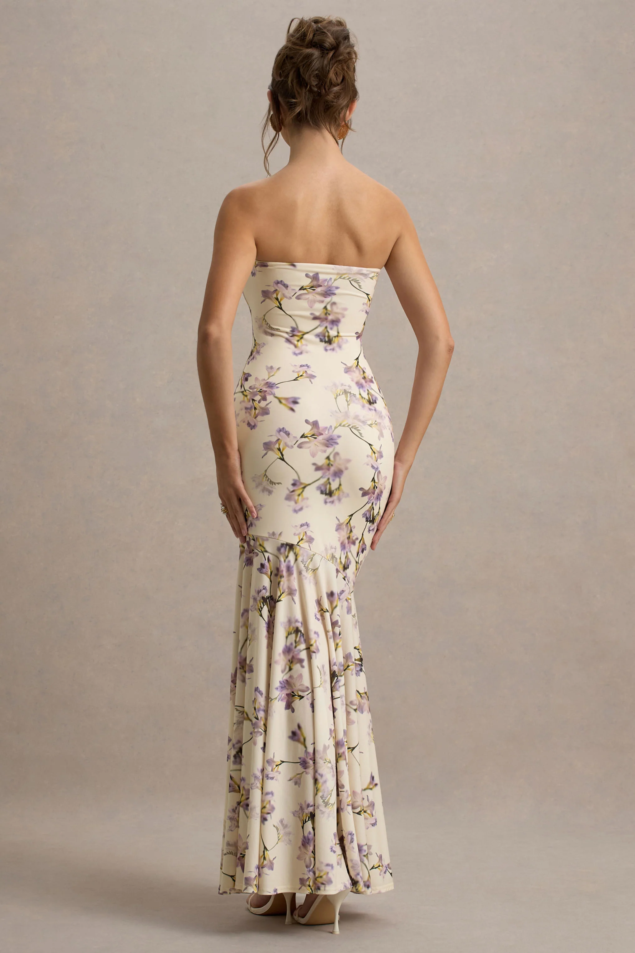 Callie | Lemon Floral Print Bandeau Fishtail Maxi Dress