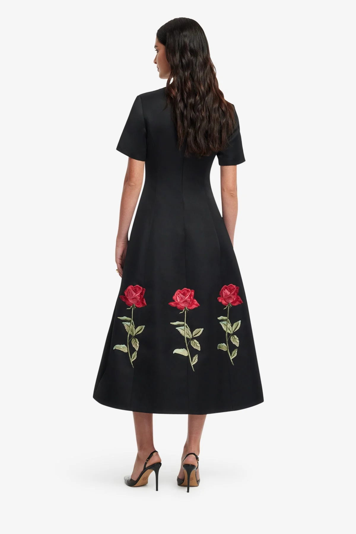 Caroline Embellished Rose Midi Dress - Ebony