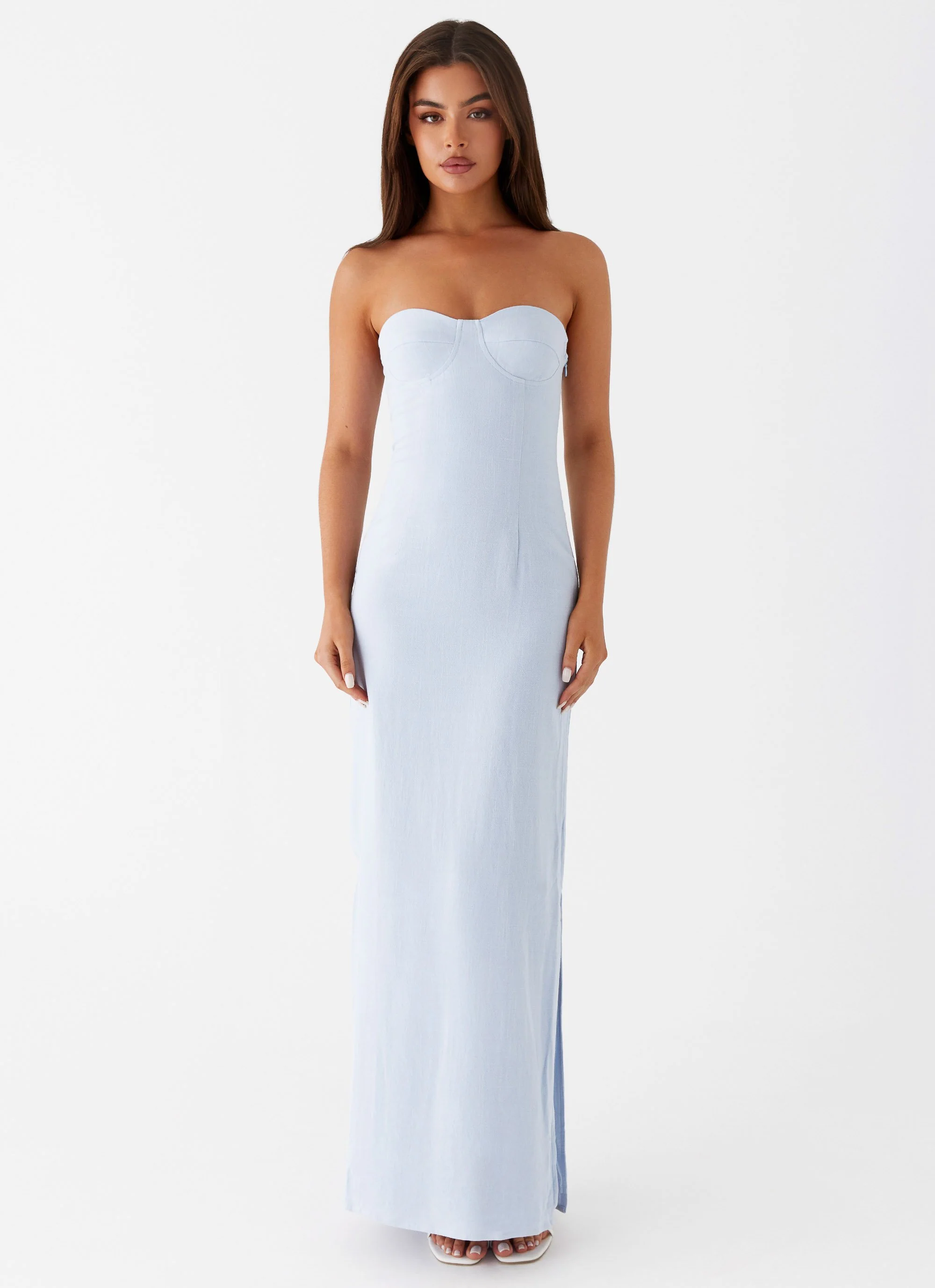 Esra Linen Strapless Maxi Dress - Blue - luluinthesky