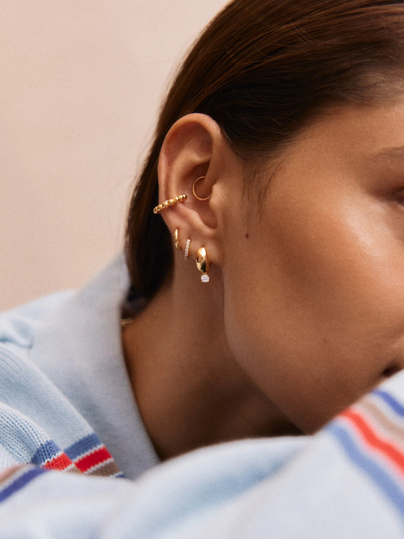 Nicole 14K Gold Earring Set - Gold/Pavé