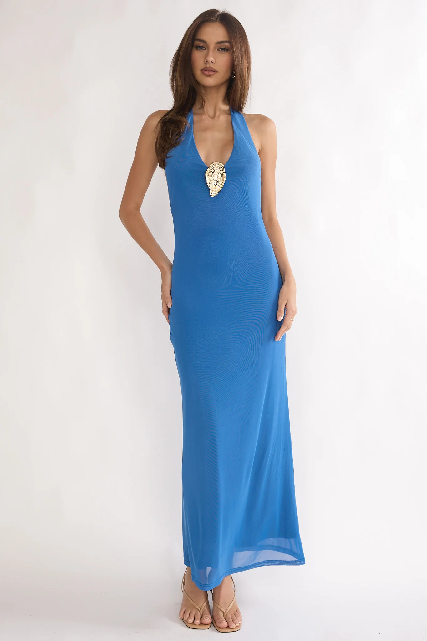Alouette Backless Halterneck Maxi Dress Blue - luluinthesky