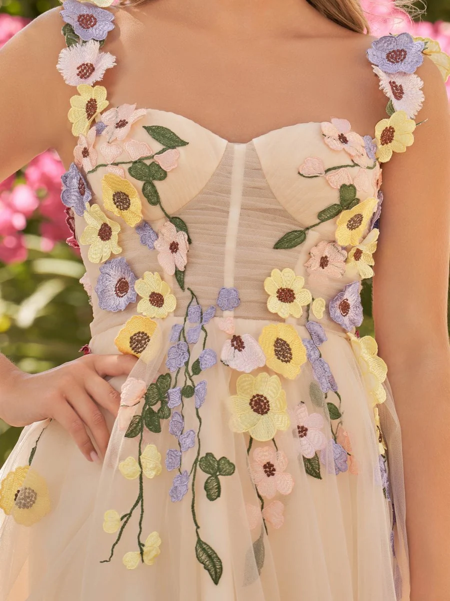 3D Flower Tulle Short Length Prom Dresses
