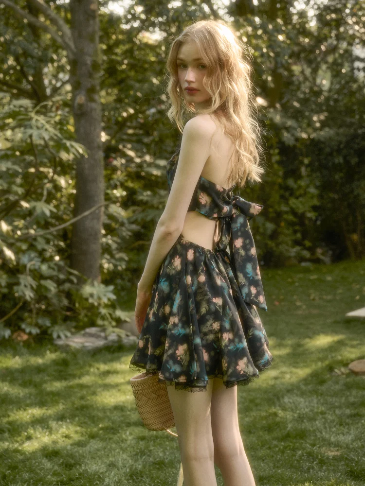 French Lace Bow Little Black Dress