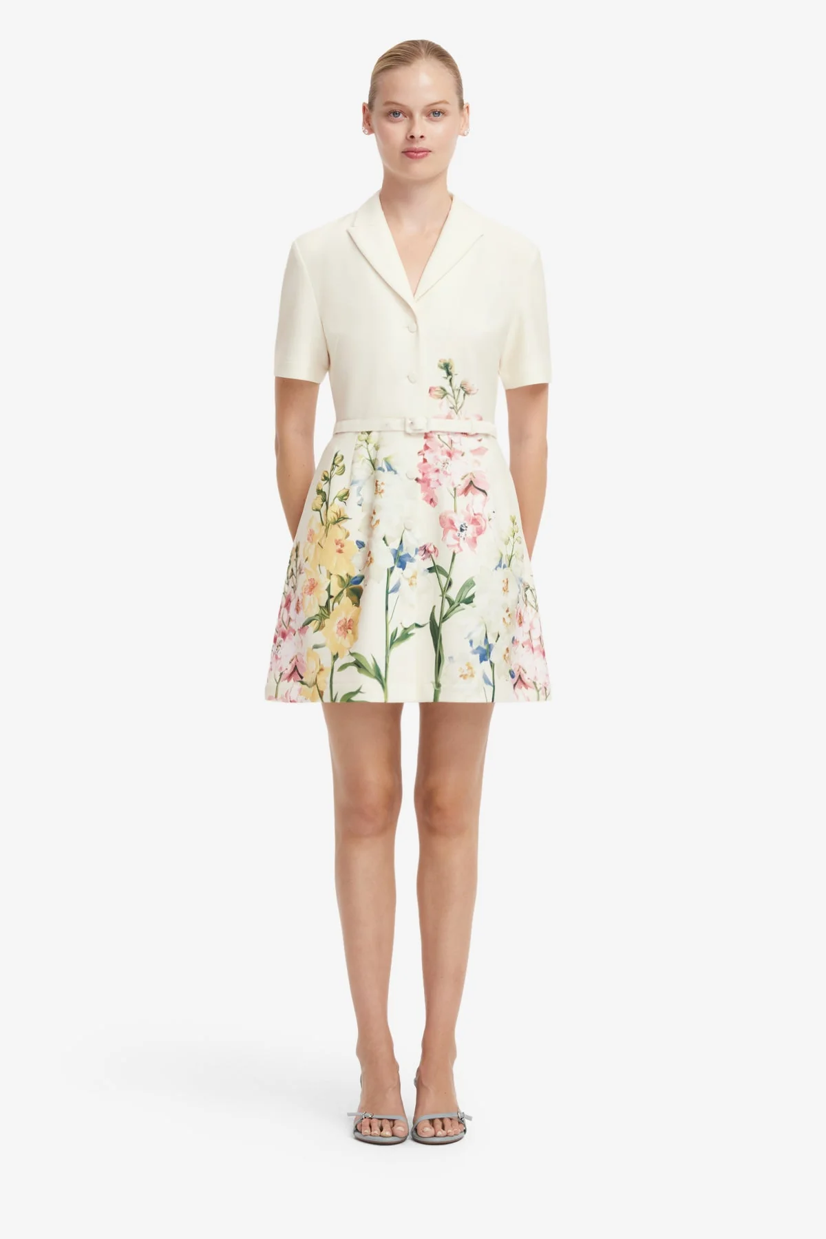 Brigitte Mini Dress - Snapdragon Print in Snow
