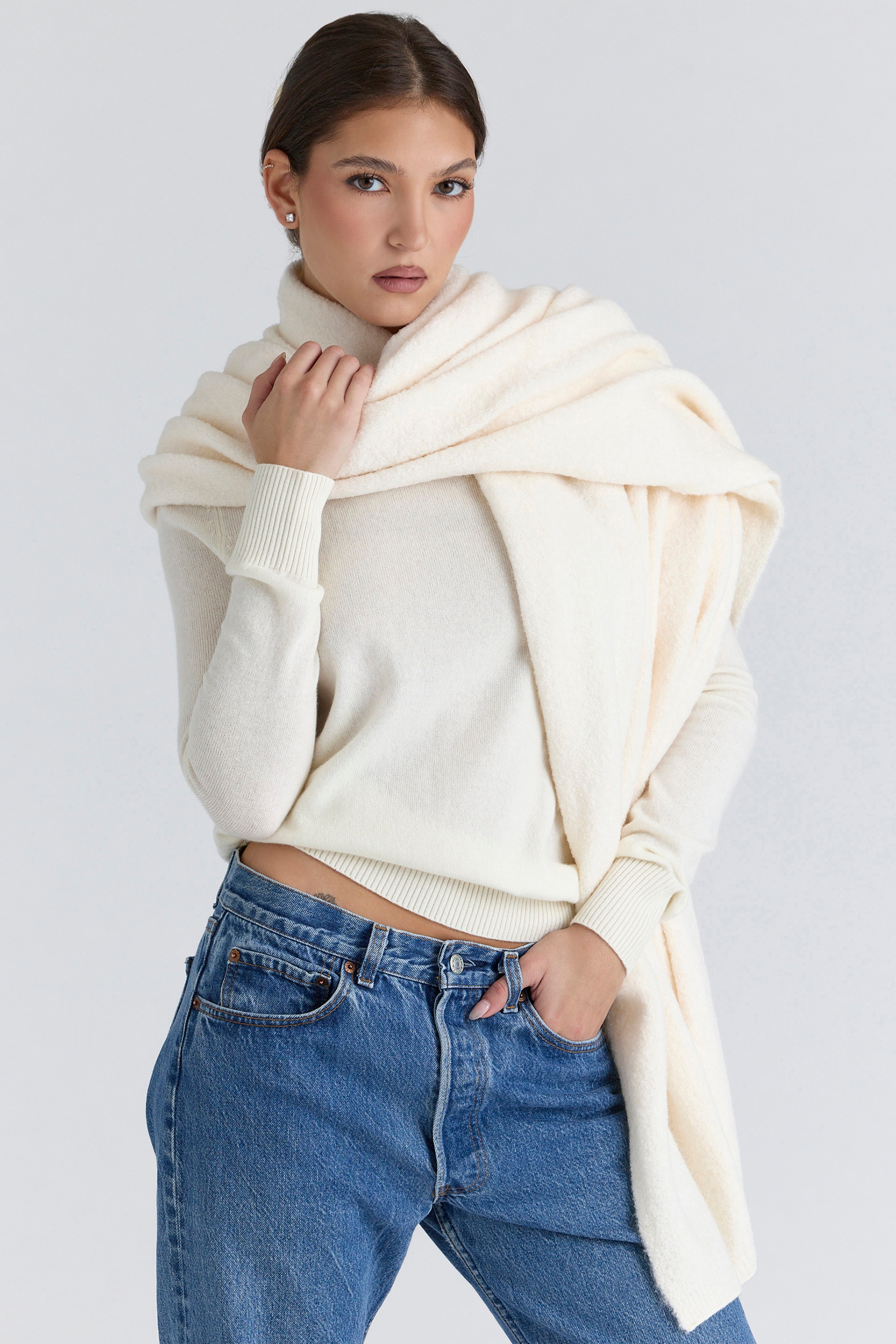 ivory wool oversized textured scarf