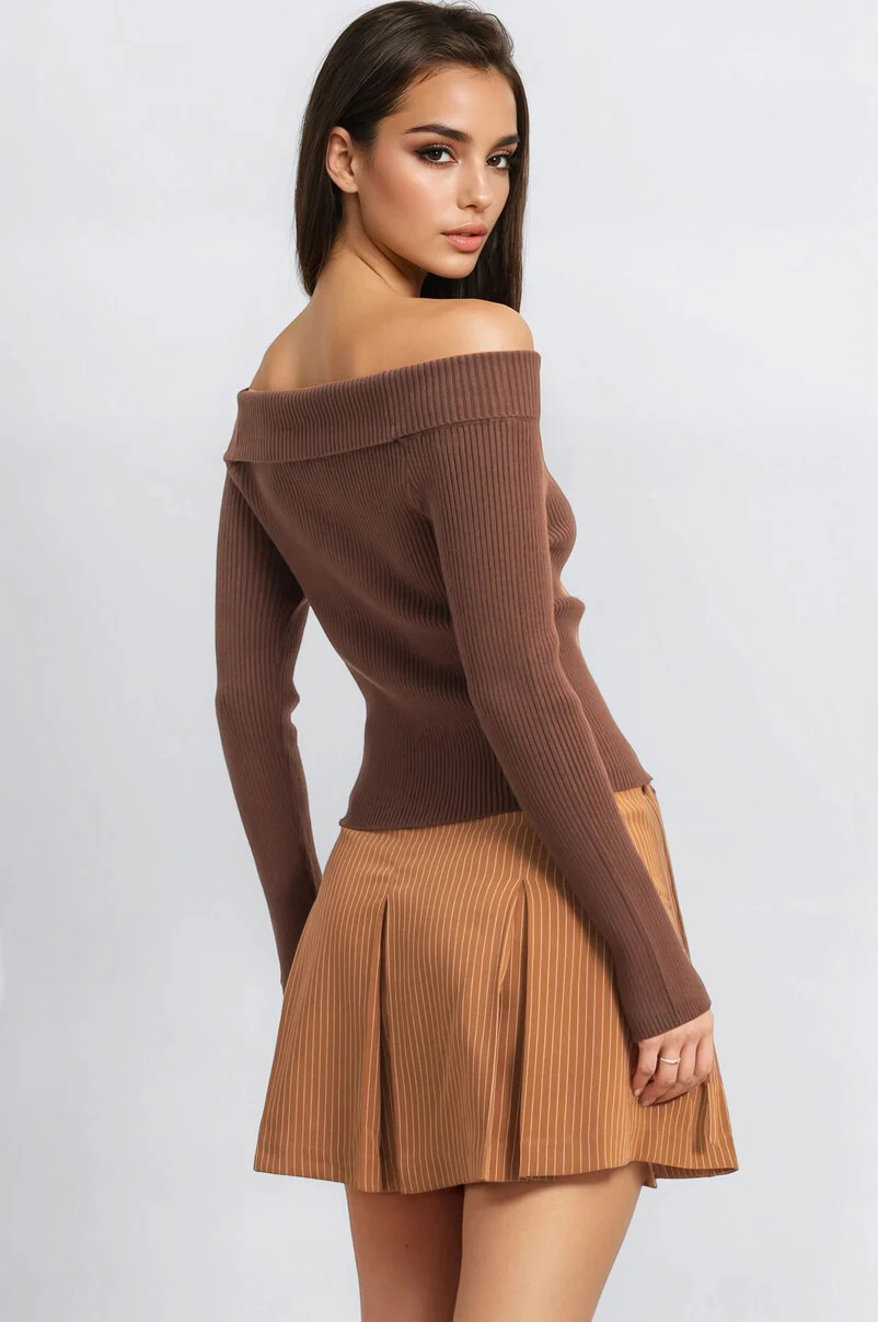 Ribbed Off-The-Shoulder Sweater-Knit Top