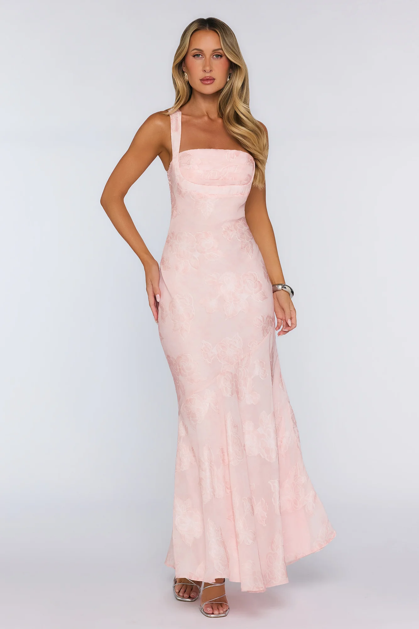 Sweetest Muse Textured Floral Fit To Flowy Maxi Dress Pink