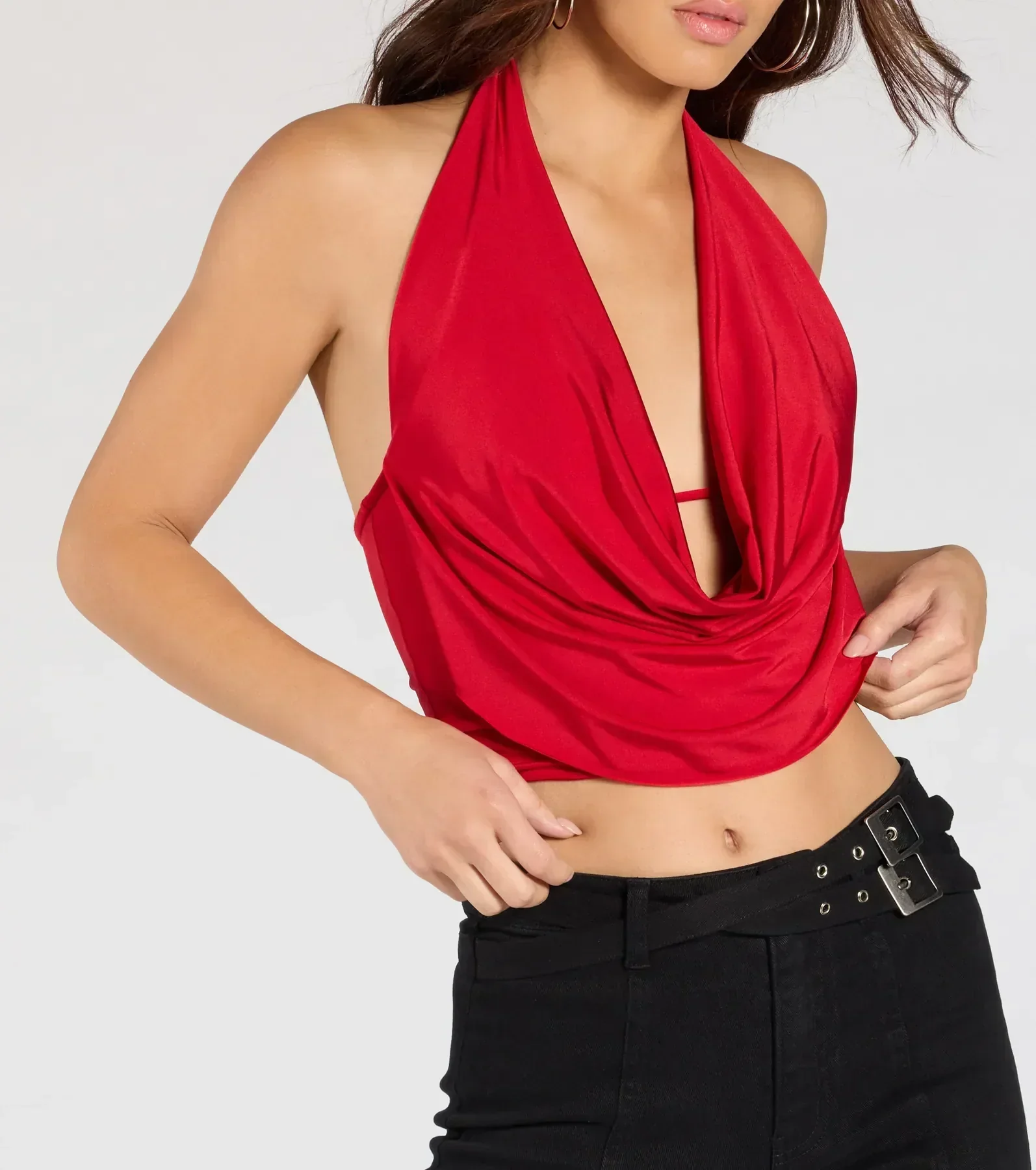 Take The Plunge Sleeveless Halter Crop Top - luluinthesky