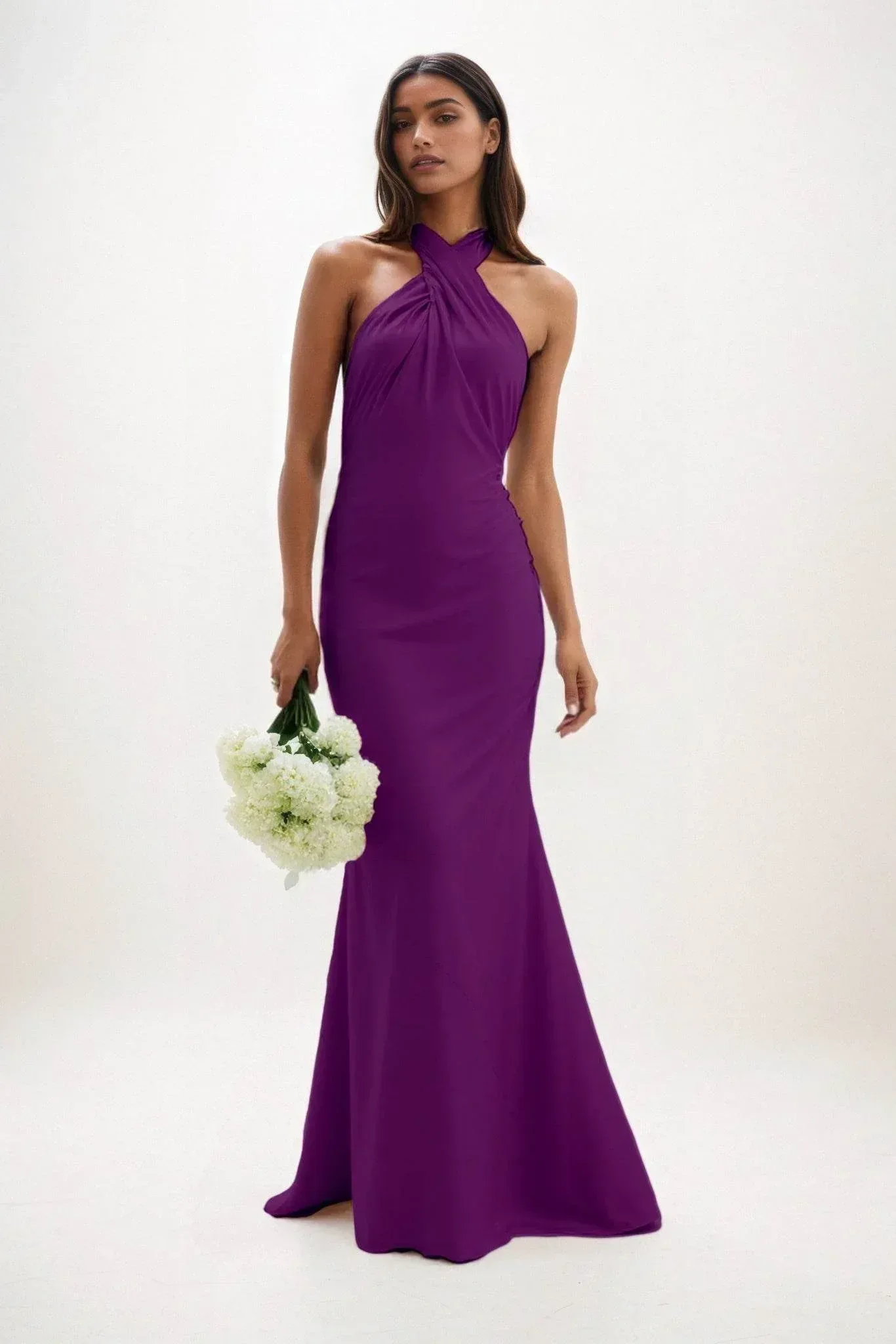 Sheath-Column Maxi Luxe Satin Bridesmaid Dress CB0837