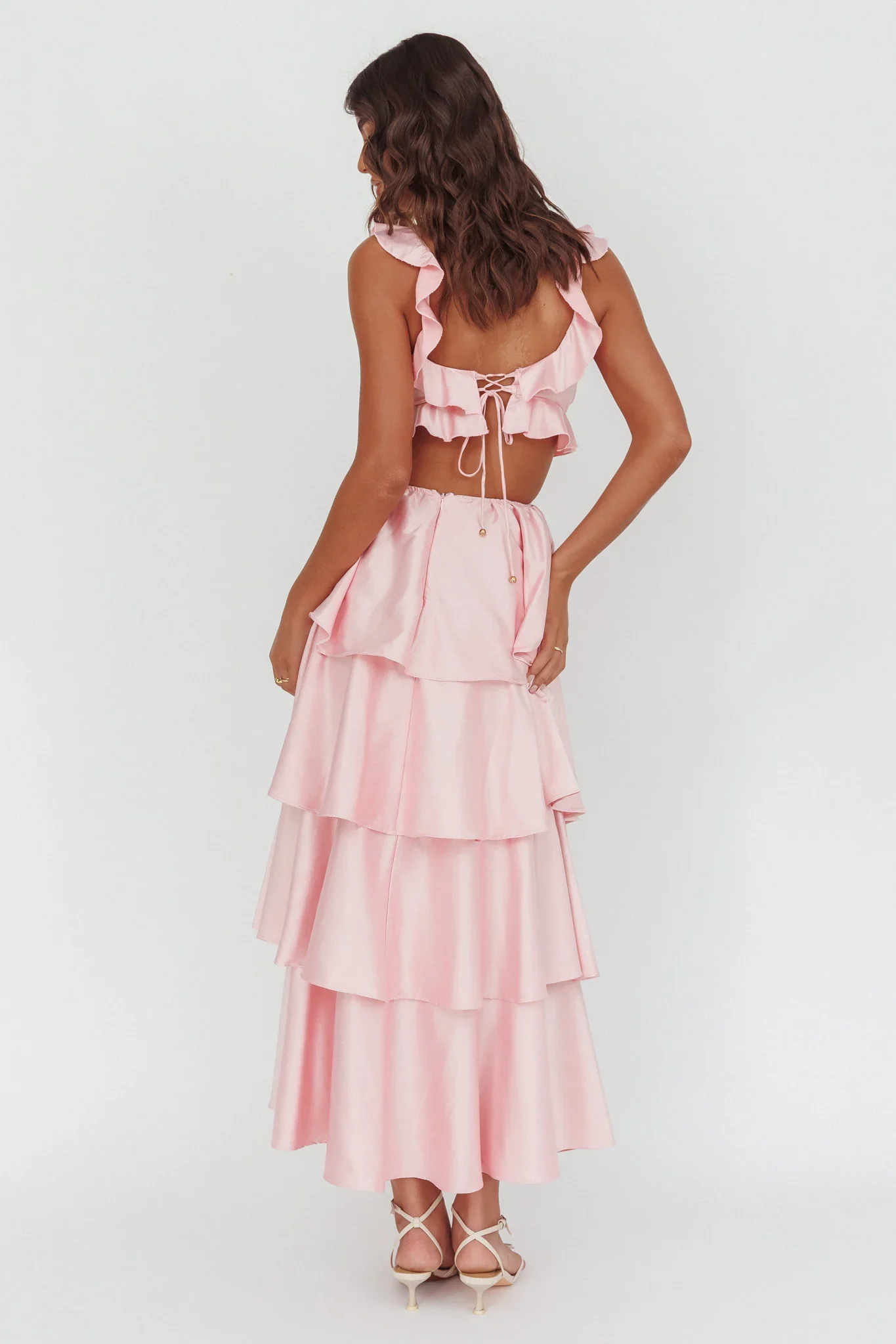 Catalina Tiered Ruffle Cut-Out Maxi Dress Blush