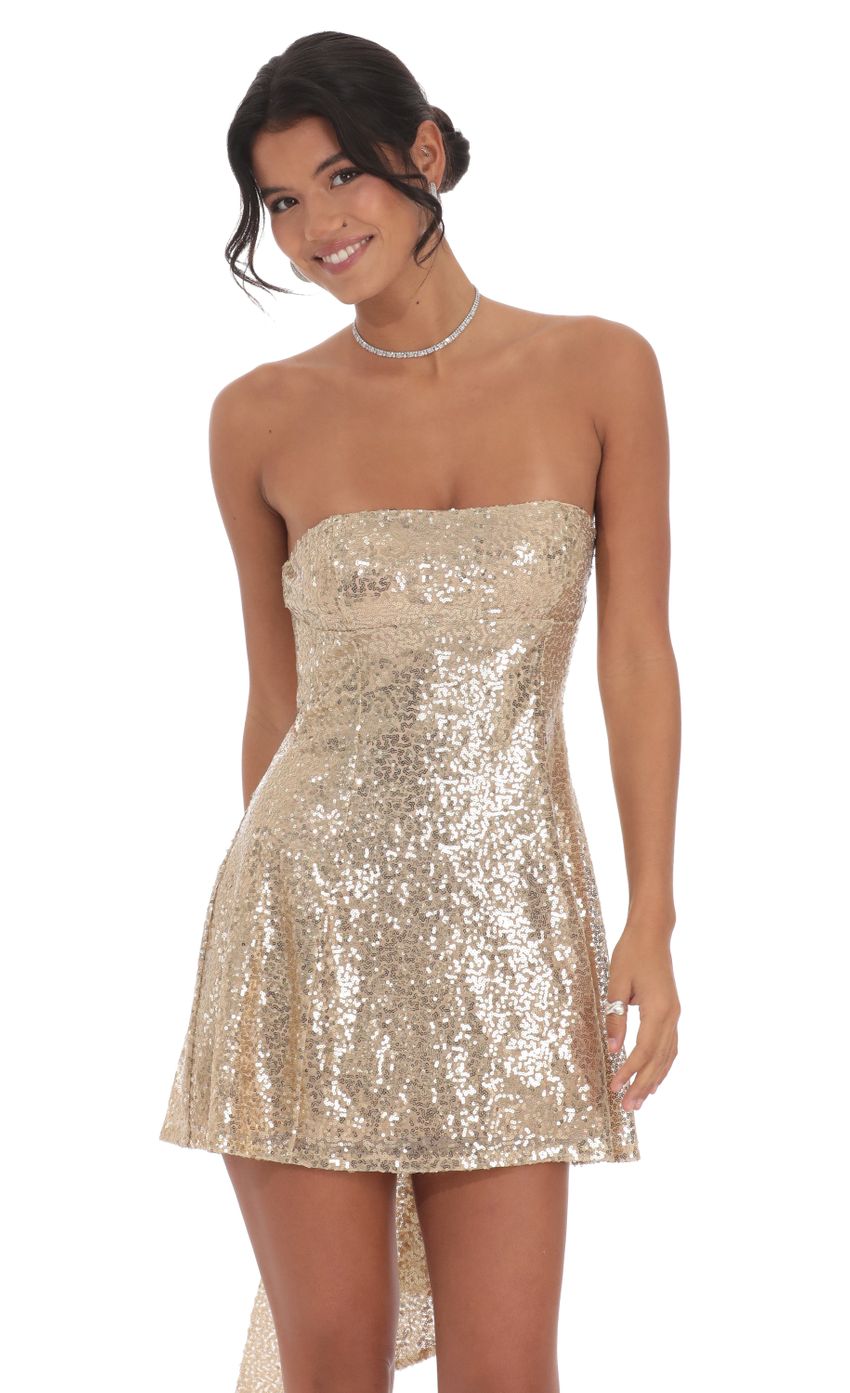 Sequin Back Bow Dress in Gold