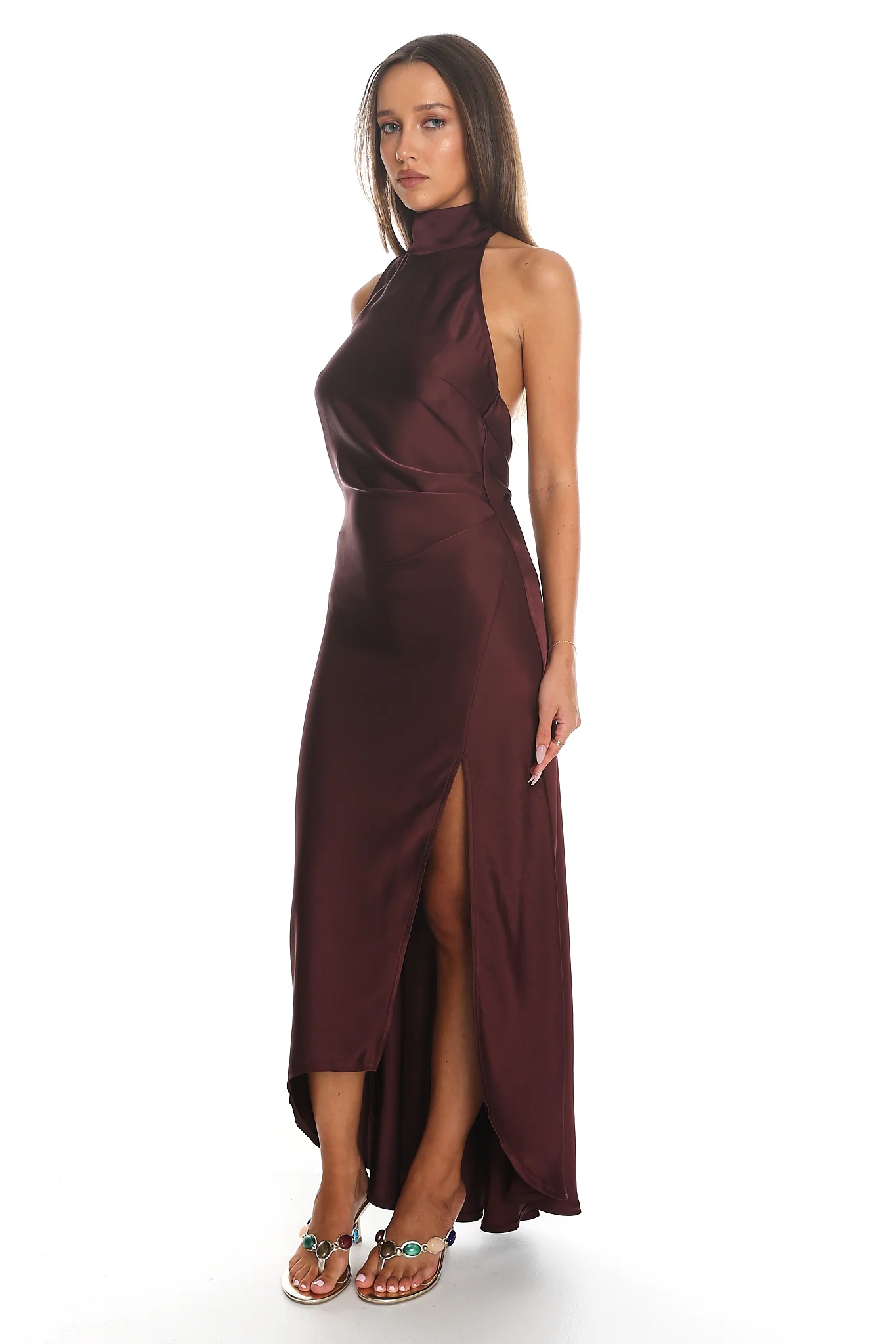 Vanta Halter Wrap Maxi Dress Chocolate