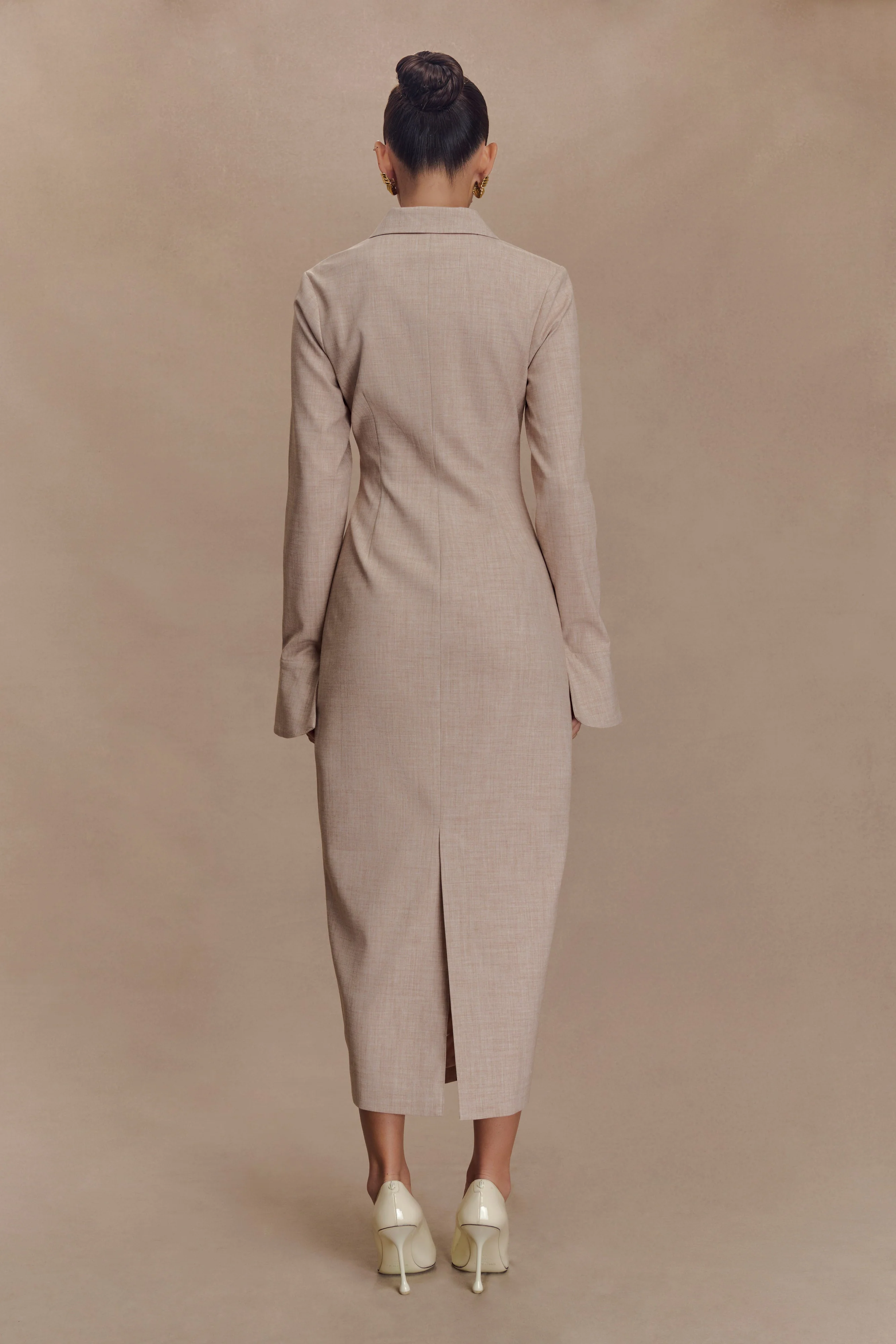 Dorian Fitted Shirt Midi Dress - Wheat Marle