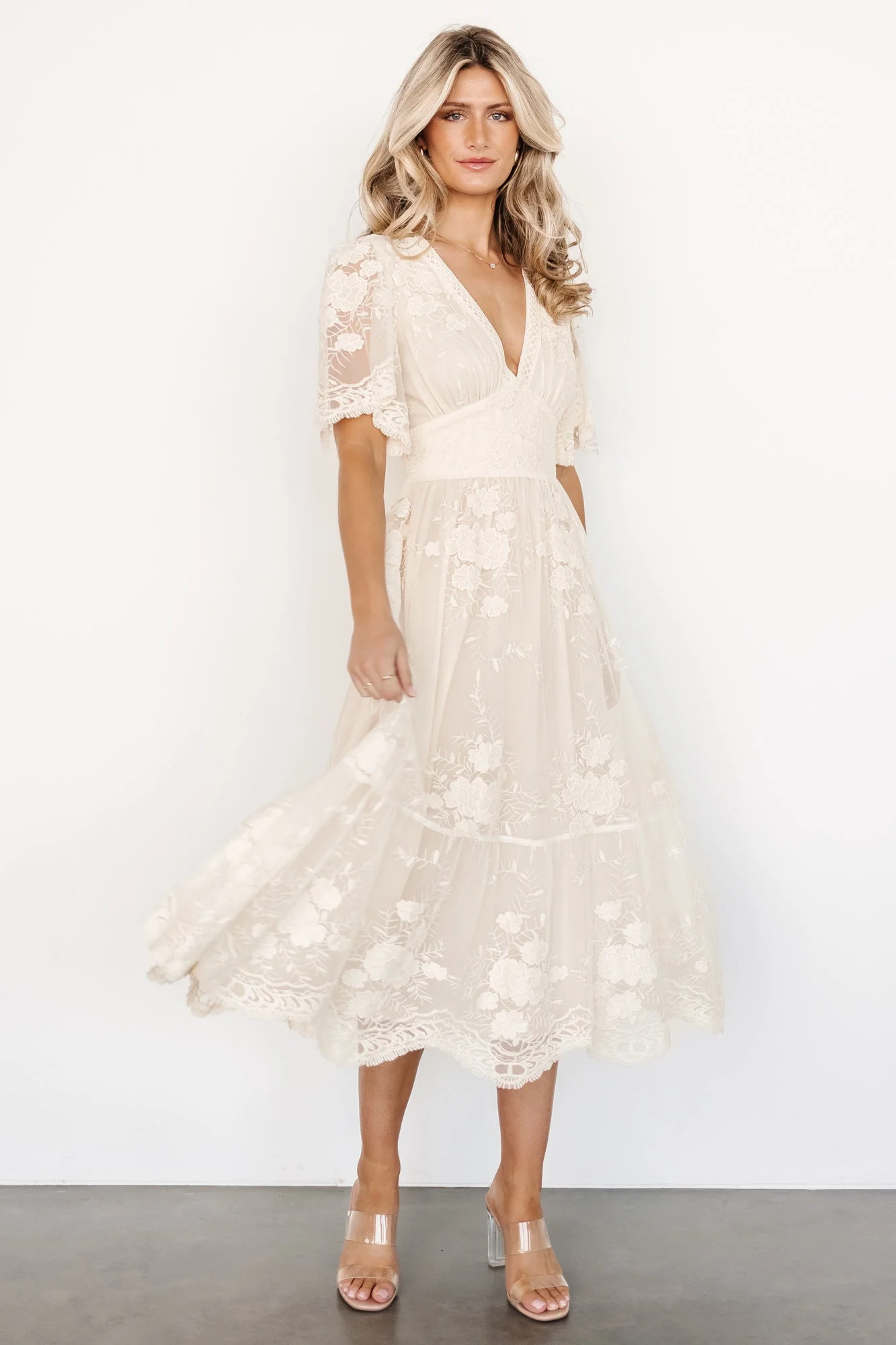 Clarisa Lace Midi Dress | Vintage Cream - luluinthesky