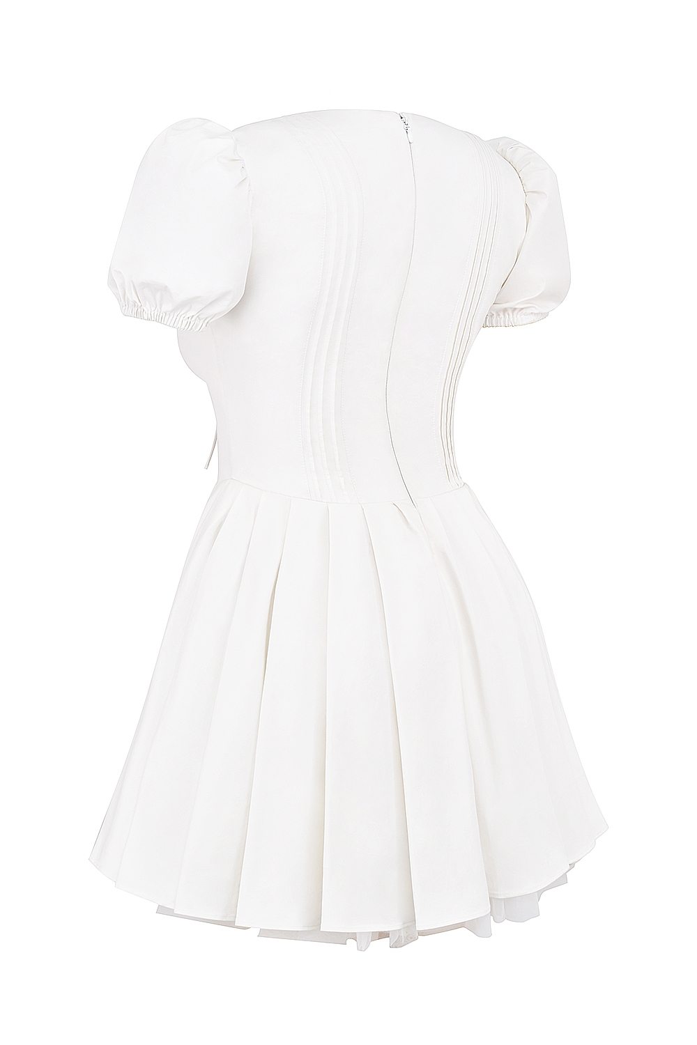 White Pleated Cotton Mini Dress