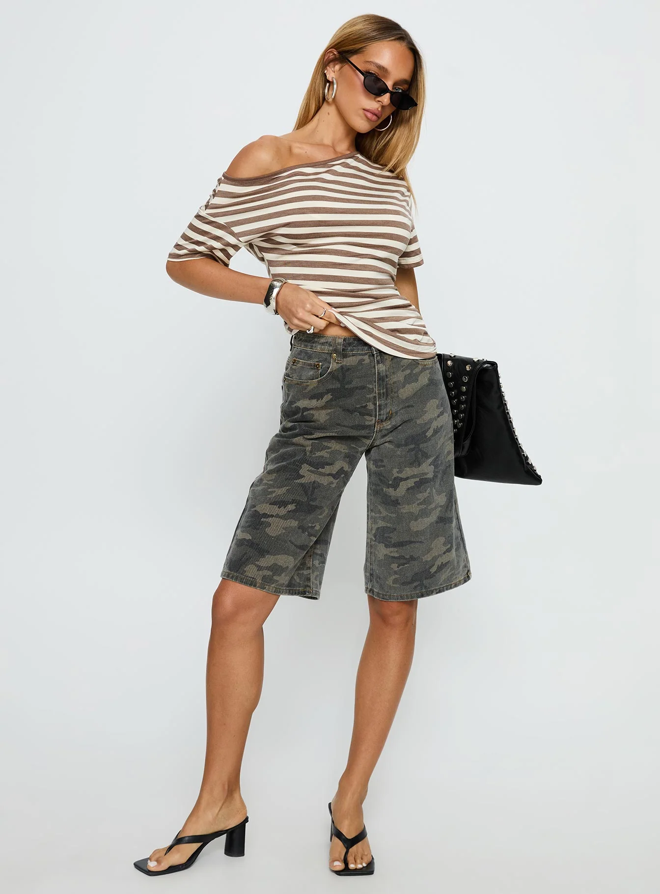 Emlynn Off Shoulder Top Brown Stripe