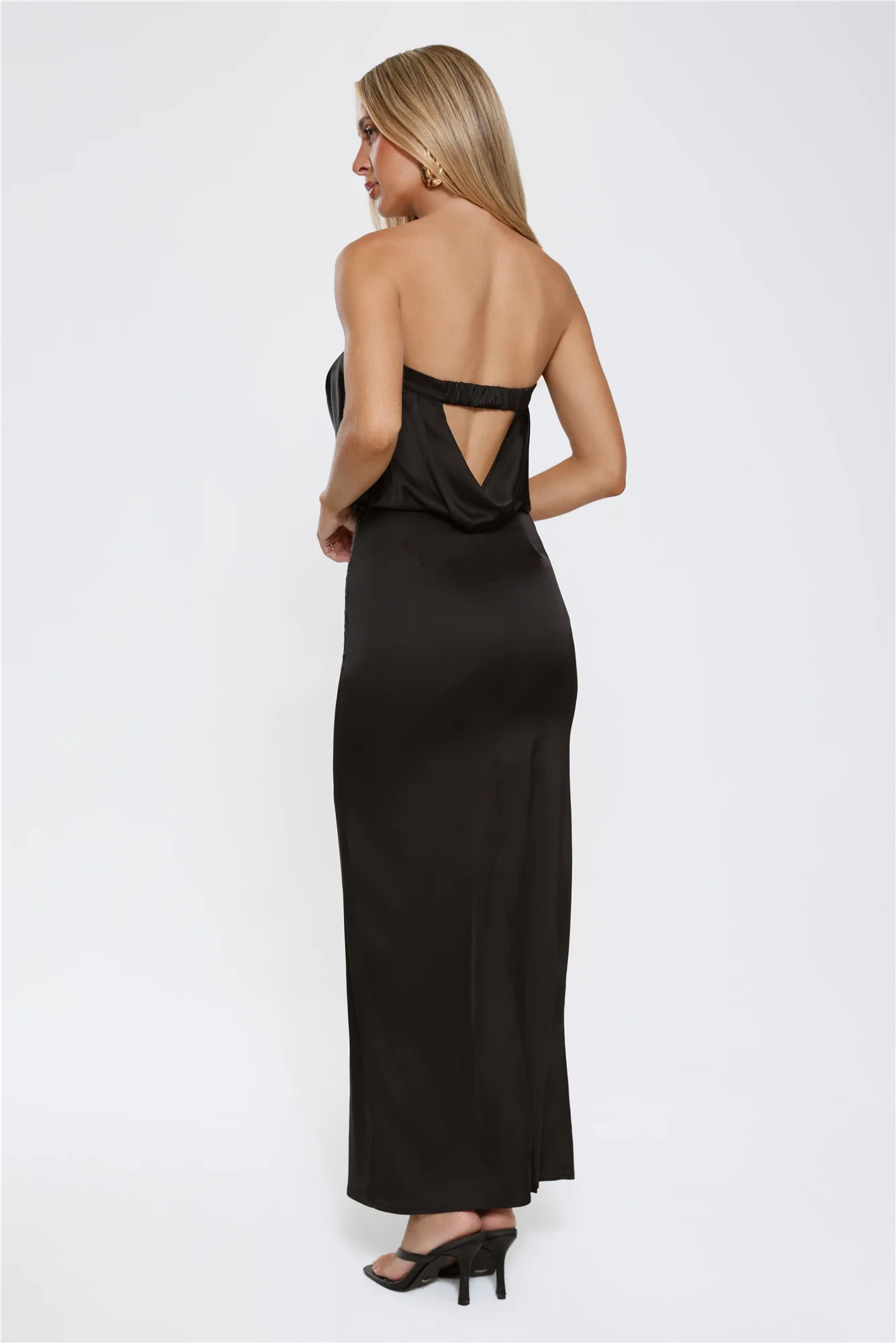 It’s Giving Everything Satin Strapless Maxi Dress Black