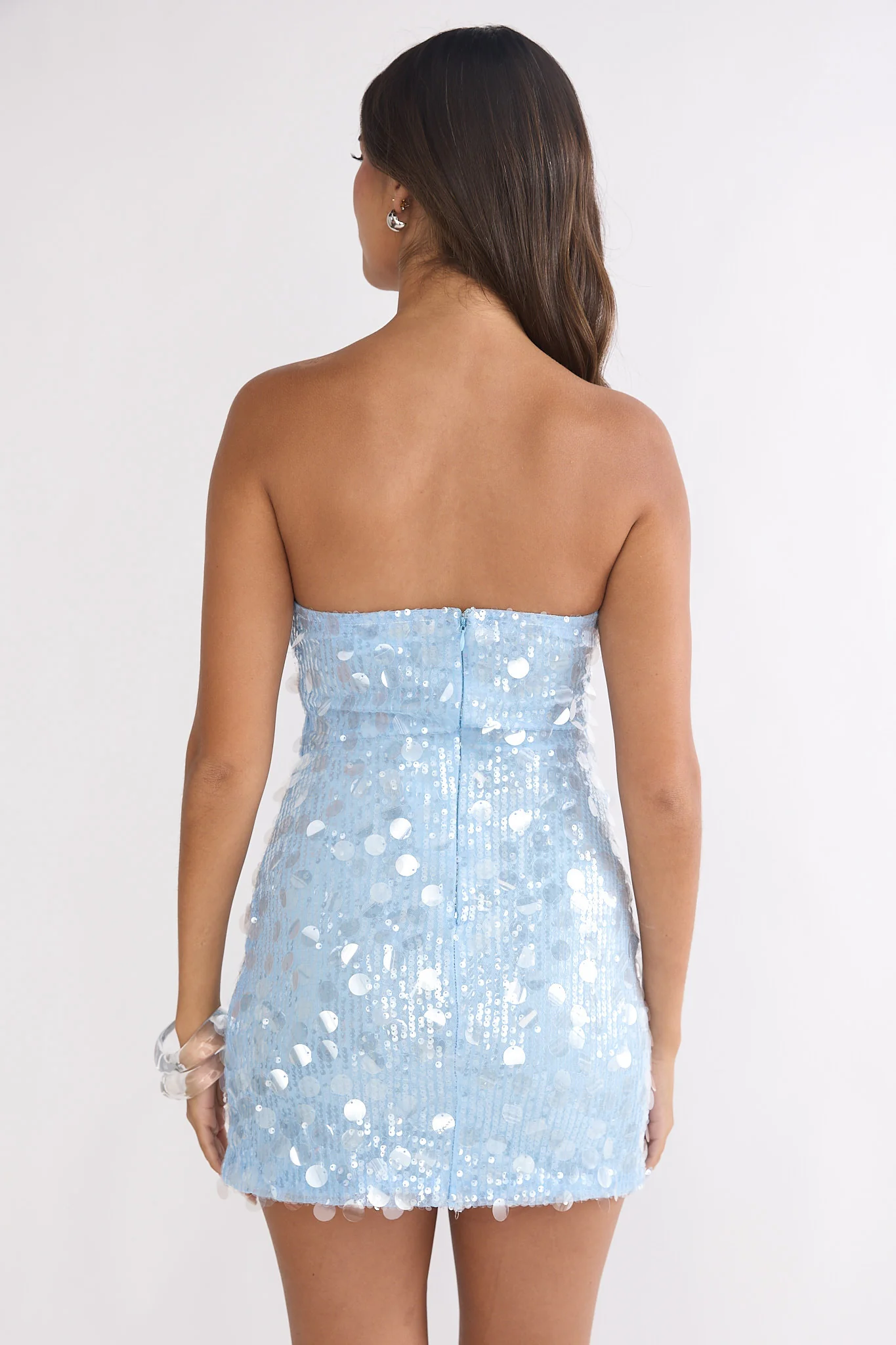 Kalaya Asymmetric Strapless Mini Dress Sequin Blue - luluinthesky