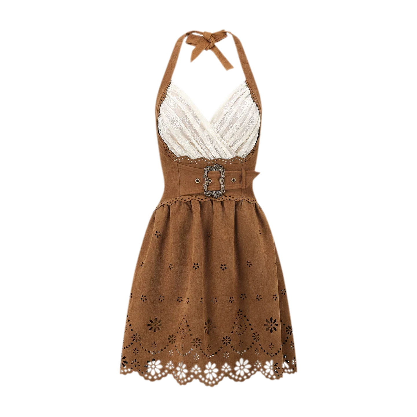 Laser-Cut Suede Lace Dress