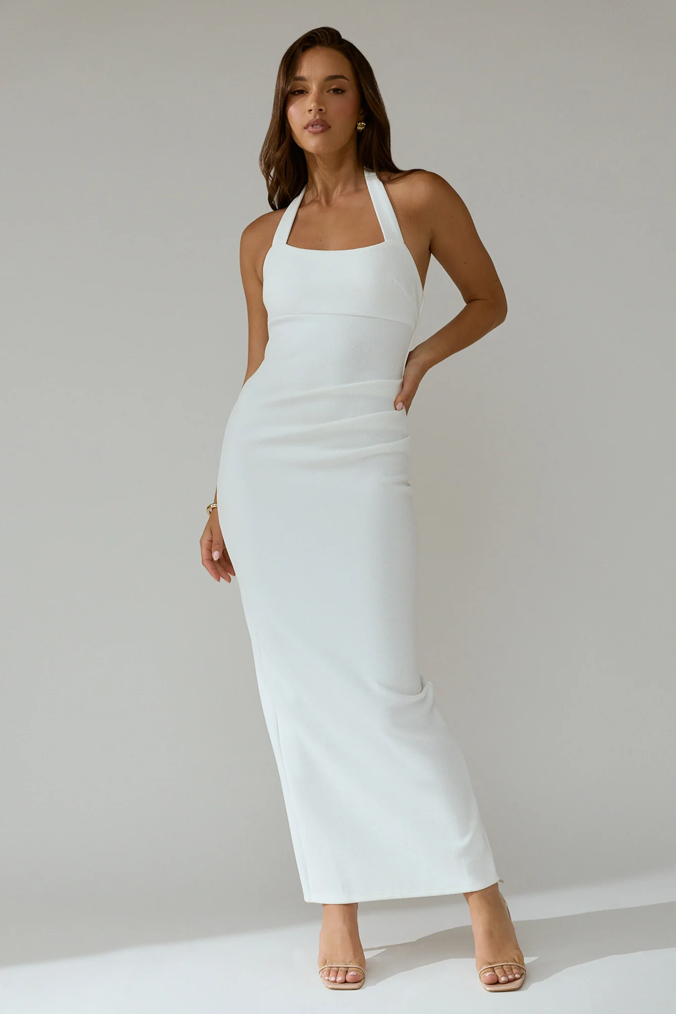 Fire Of Stars Halterneck Bodycon Maxi Dress White - luluinthesky