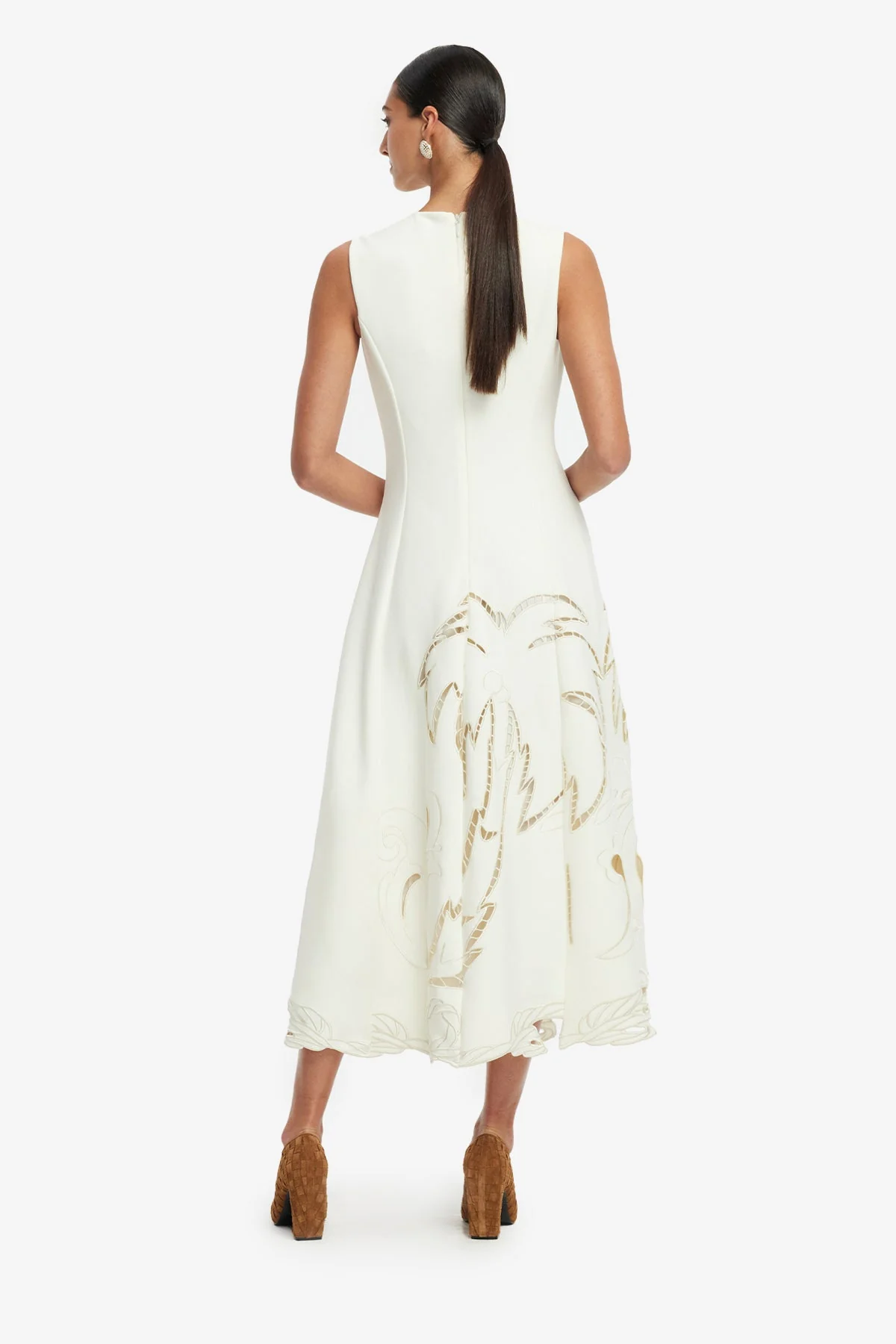 Cleo Palm Sleeveless Midi Dress - Vanilla