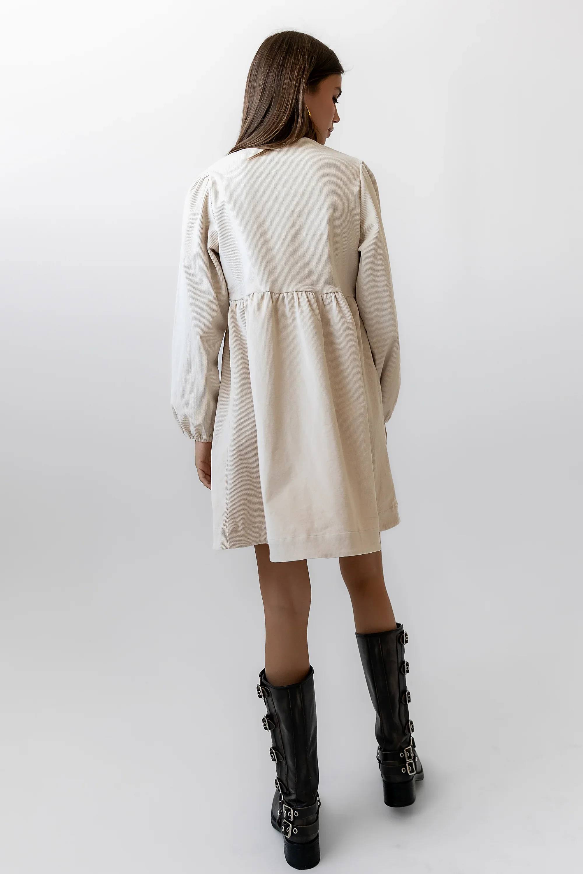 Tyler Peplum Mini Dress in Ivory Corduroy