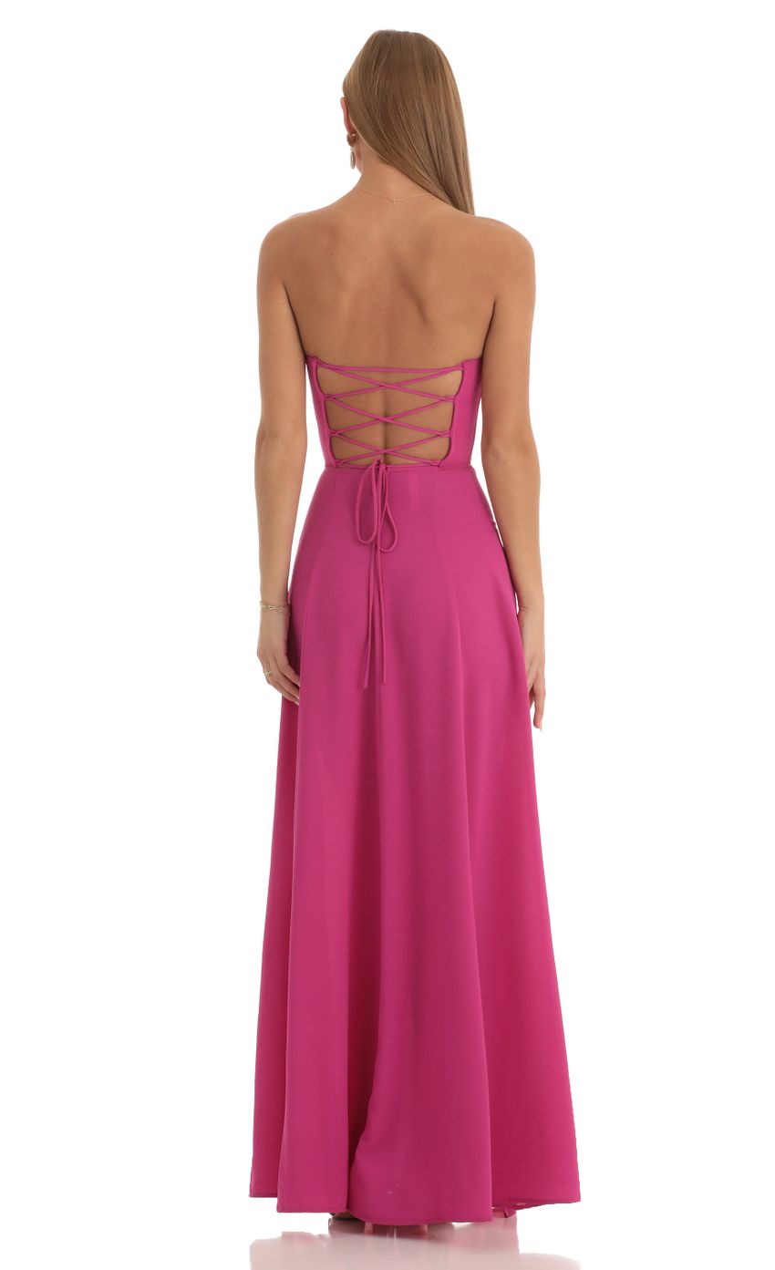 Sequin Bust Crepe Maxi Dress in Hot Pink