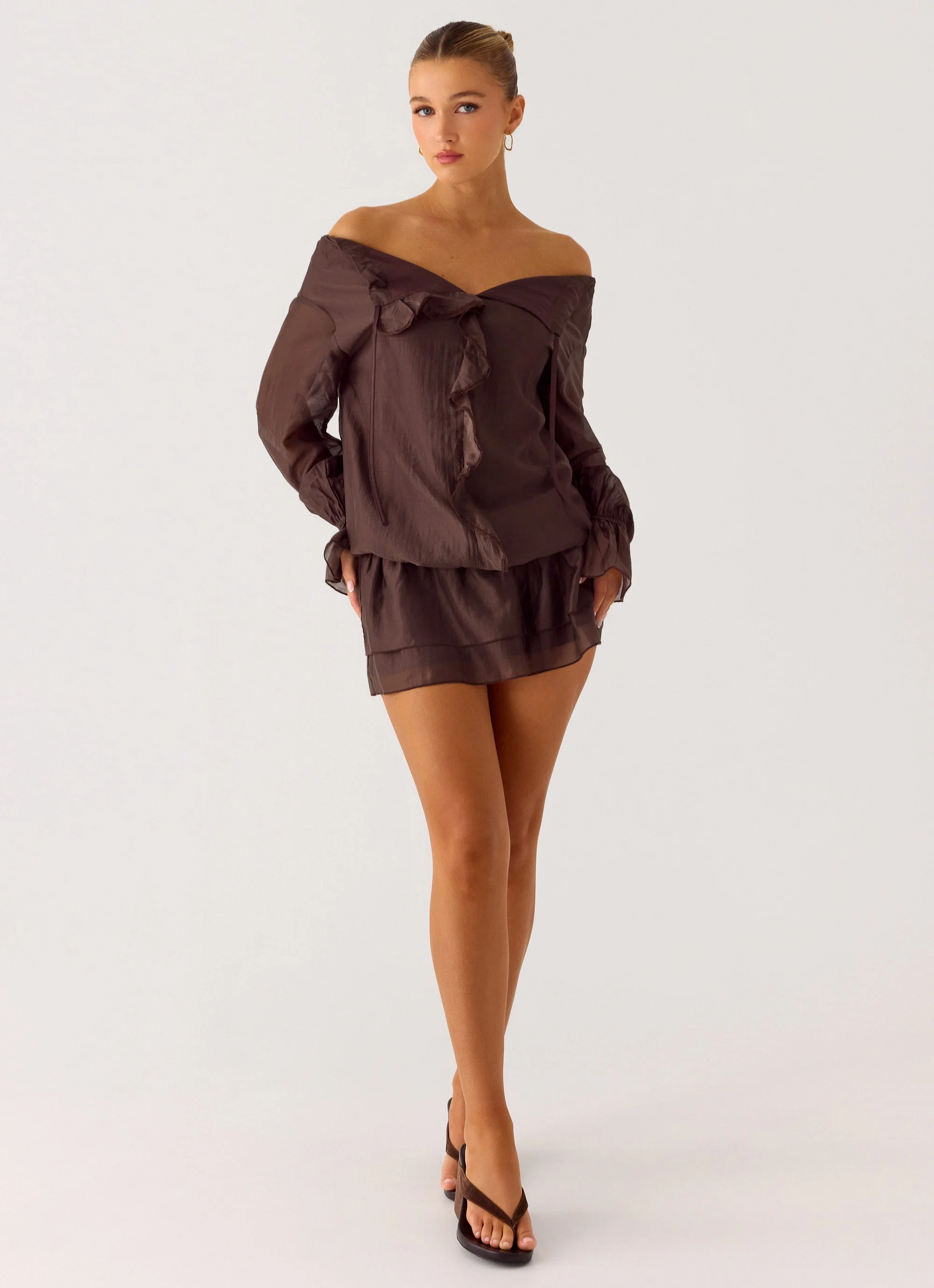 Elris Drop Waist Mini Dress - Cool Chocolate