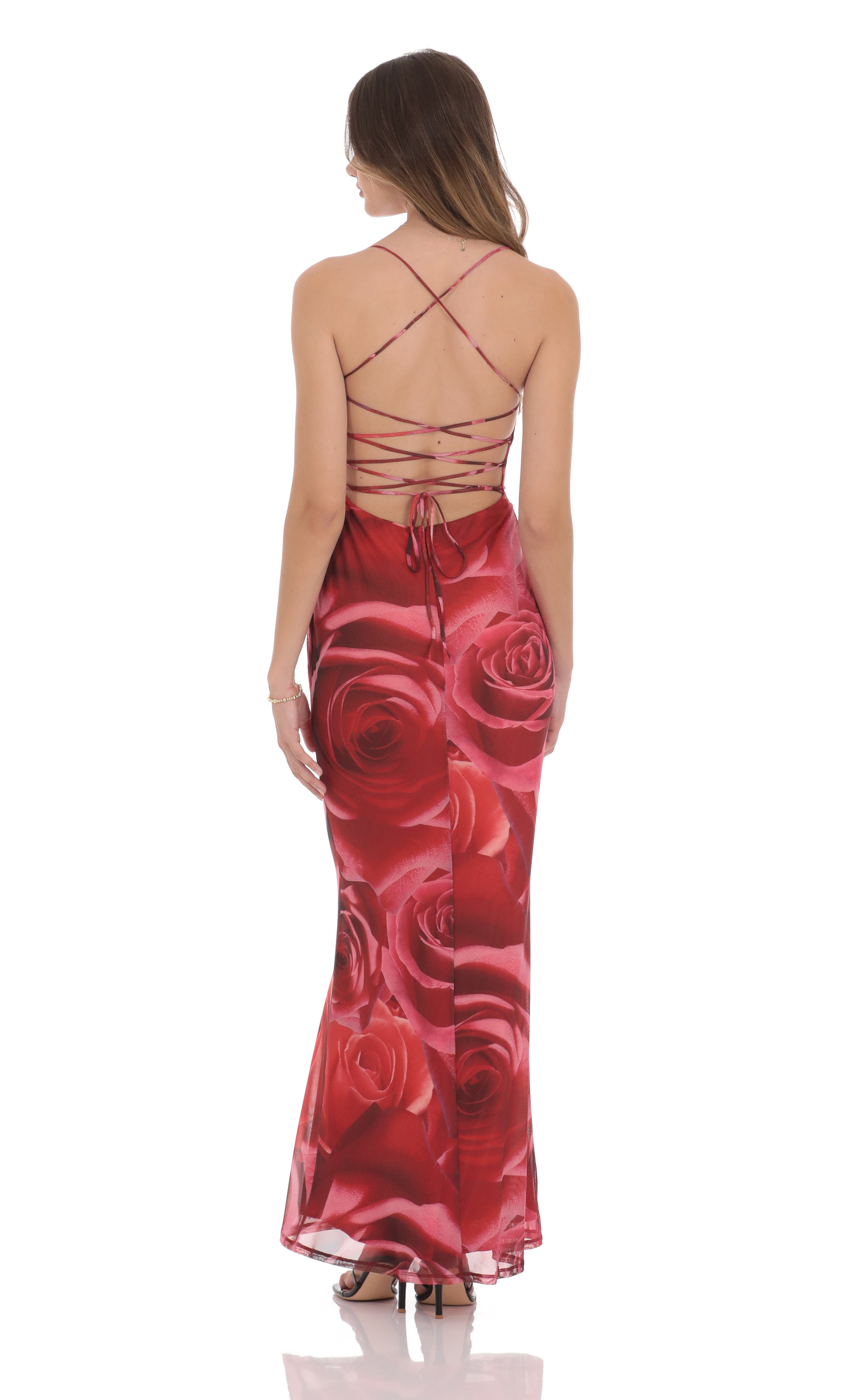 Floral Bodycon Open Back Maxi Dress in Red - luluinthesky