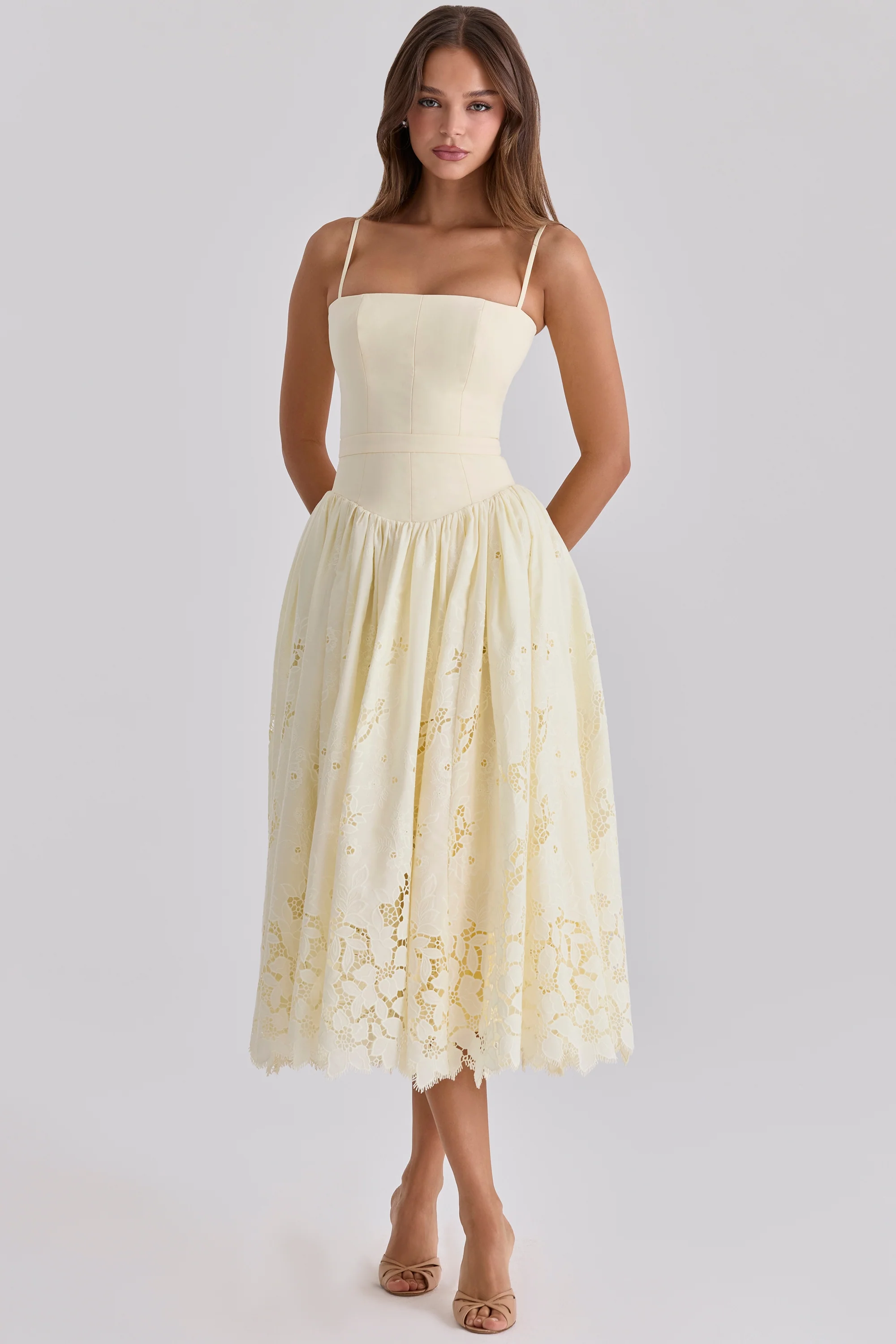 Lemon Custom Lace + Broderie Anglaise Midi Sundress