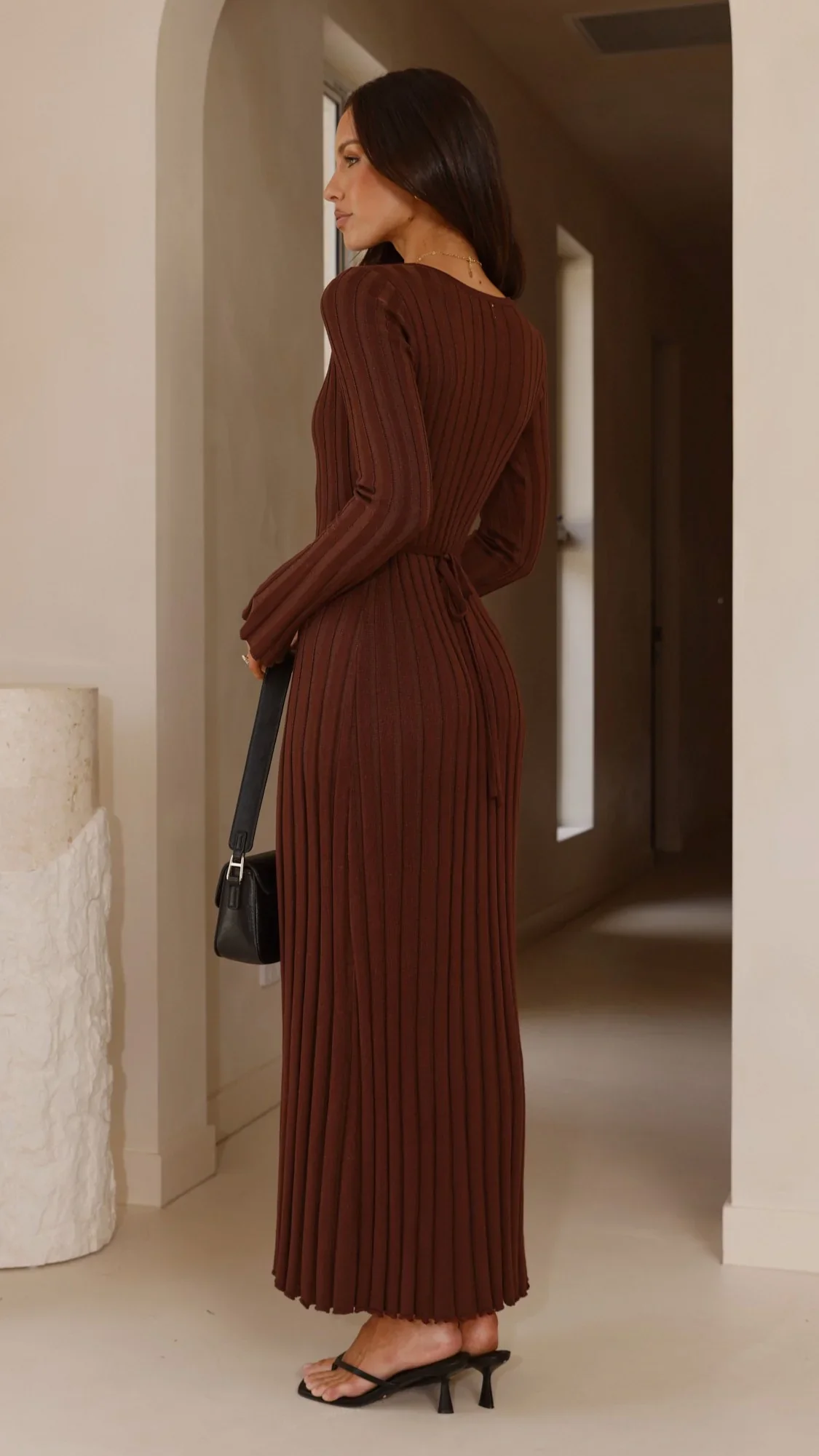 Cyra Long Sleeve Maxi Dress - Chocolate