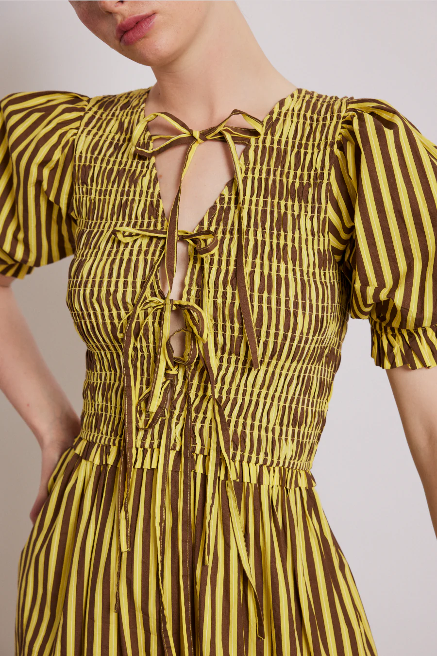 bluebelle midi dress - brown yellow stripe - luluinthesky