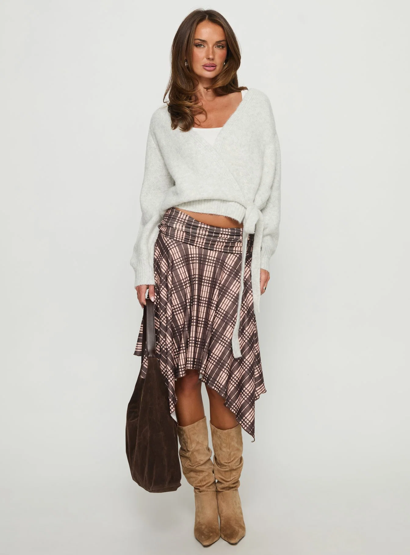Daelan Wrap Knit Cardigan Grey Marle