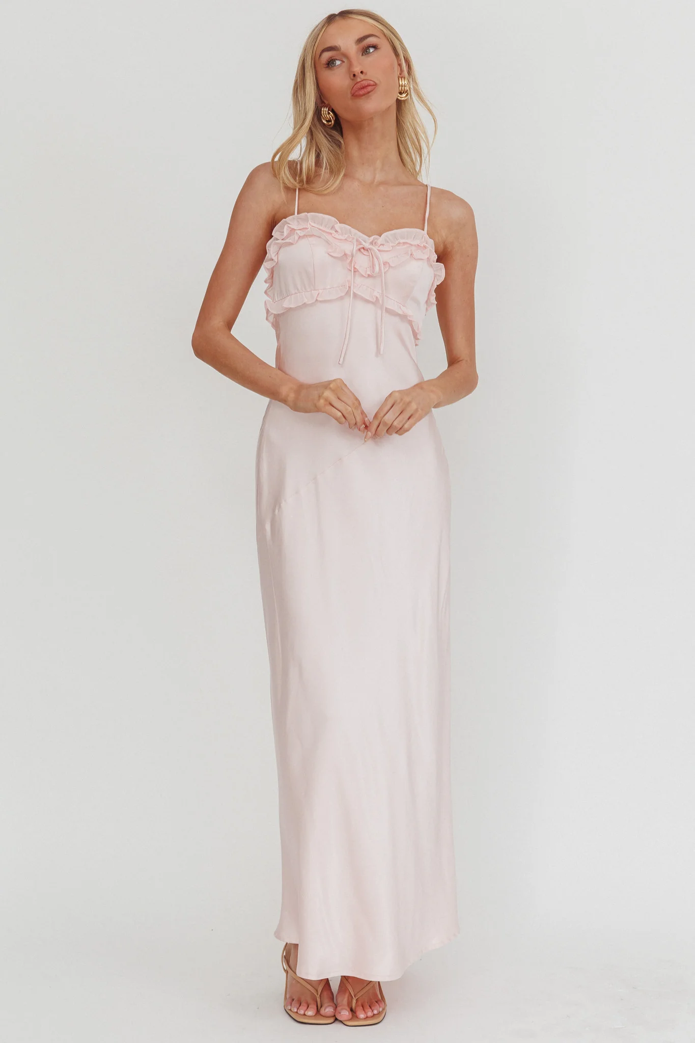 Caryn Frill Trim Maxi Dress Pink