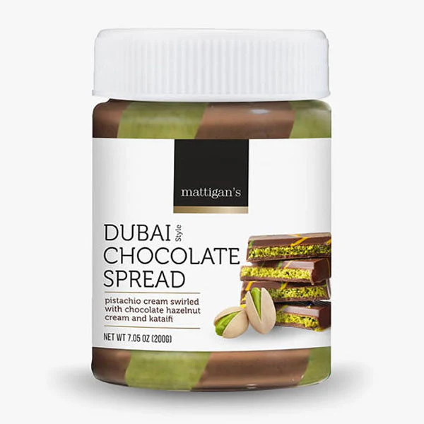 Mattigan's Dubai Style Chocolate Spread (200g) Pistachio Cream Swirled w/ Chocolate Hazelnut & Kataifi