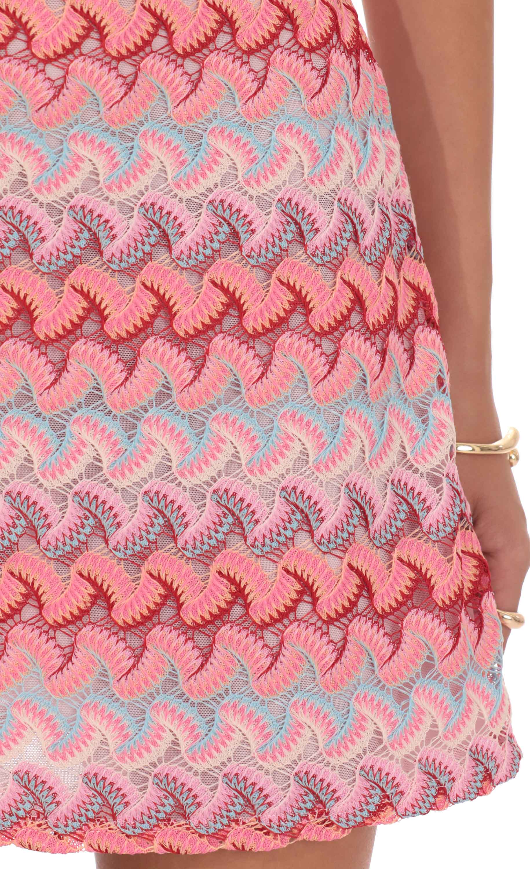 Scalloped Pattern Lace Mini Dress in Pink - luluinthesky